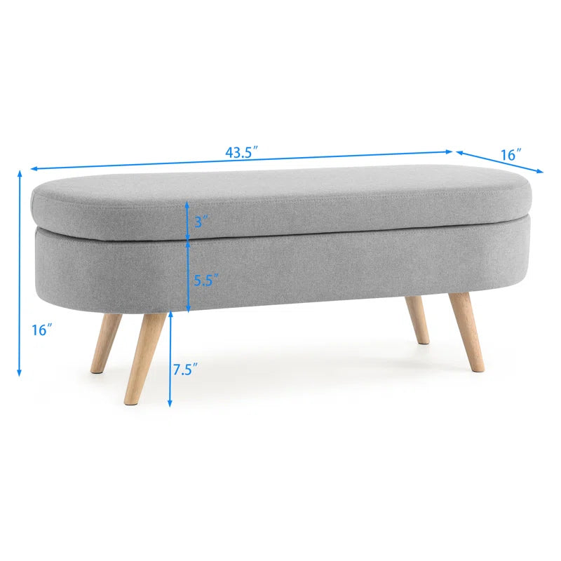 Azzay Velvet Bench In Grey Colour With Storage - Febonic Living