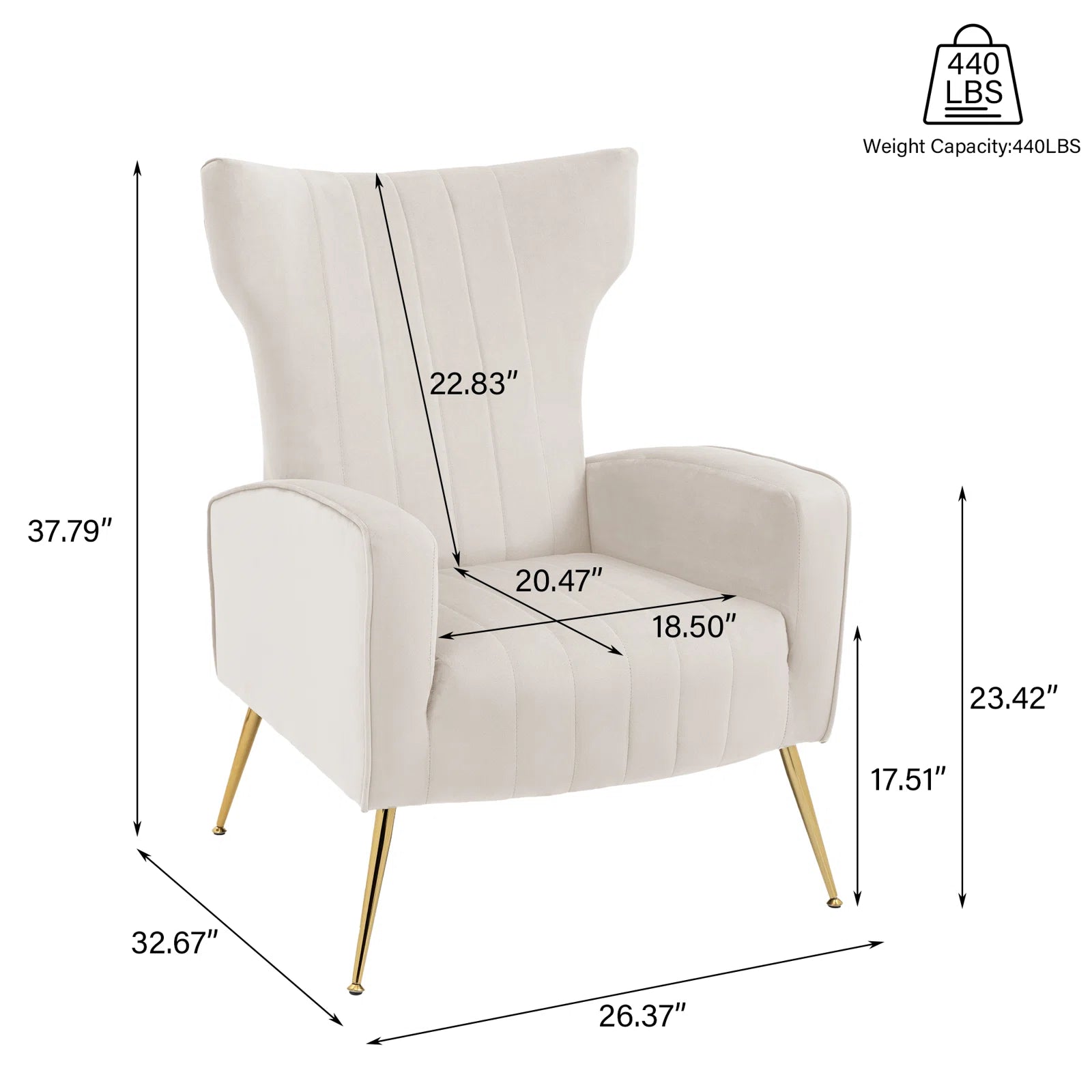 Cadal Velvet Wing Chair In Warm White Colour