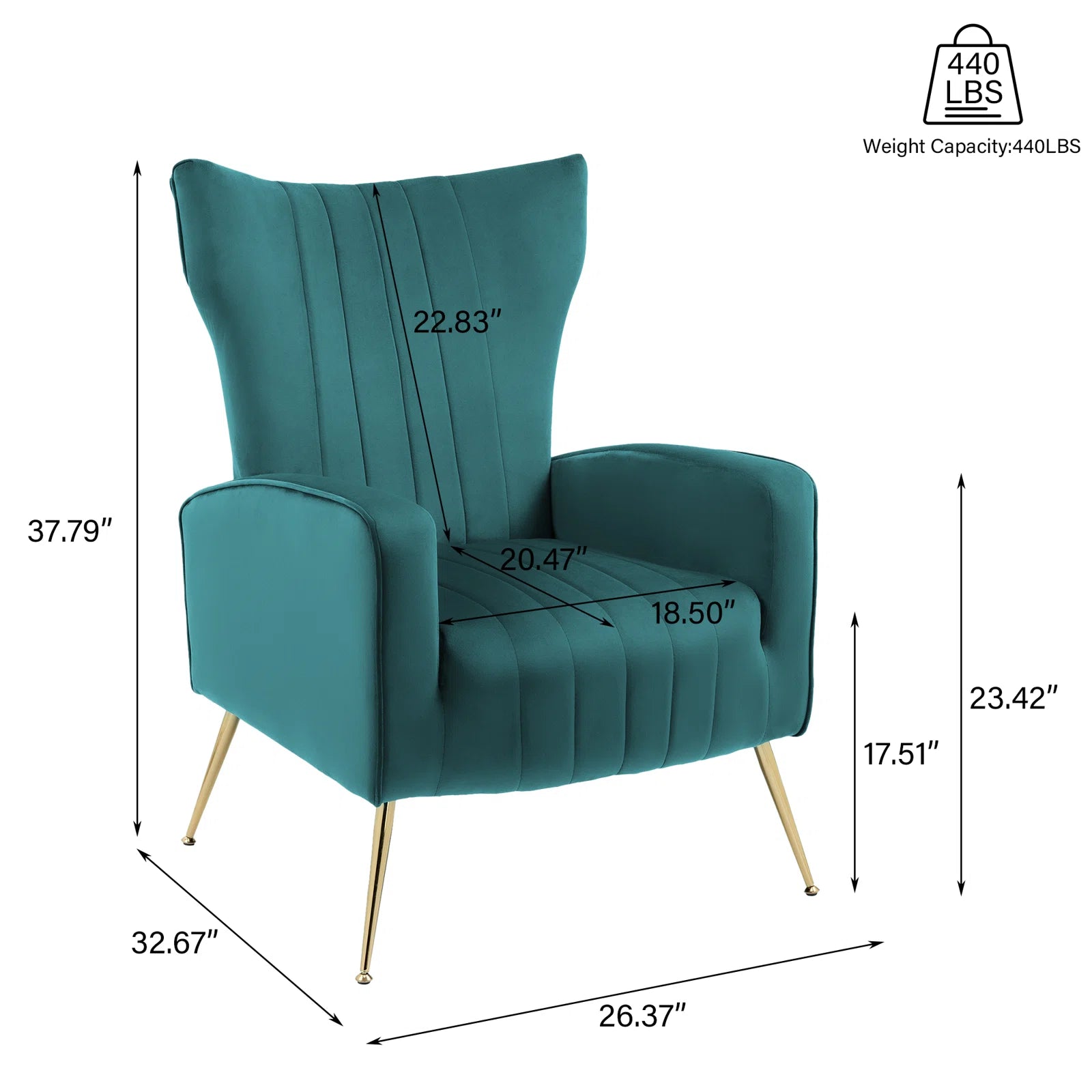 Cadal Velvet Wing Chair In Arabian Green Colour