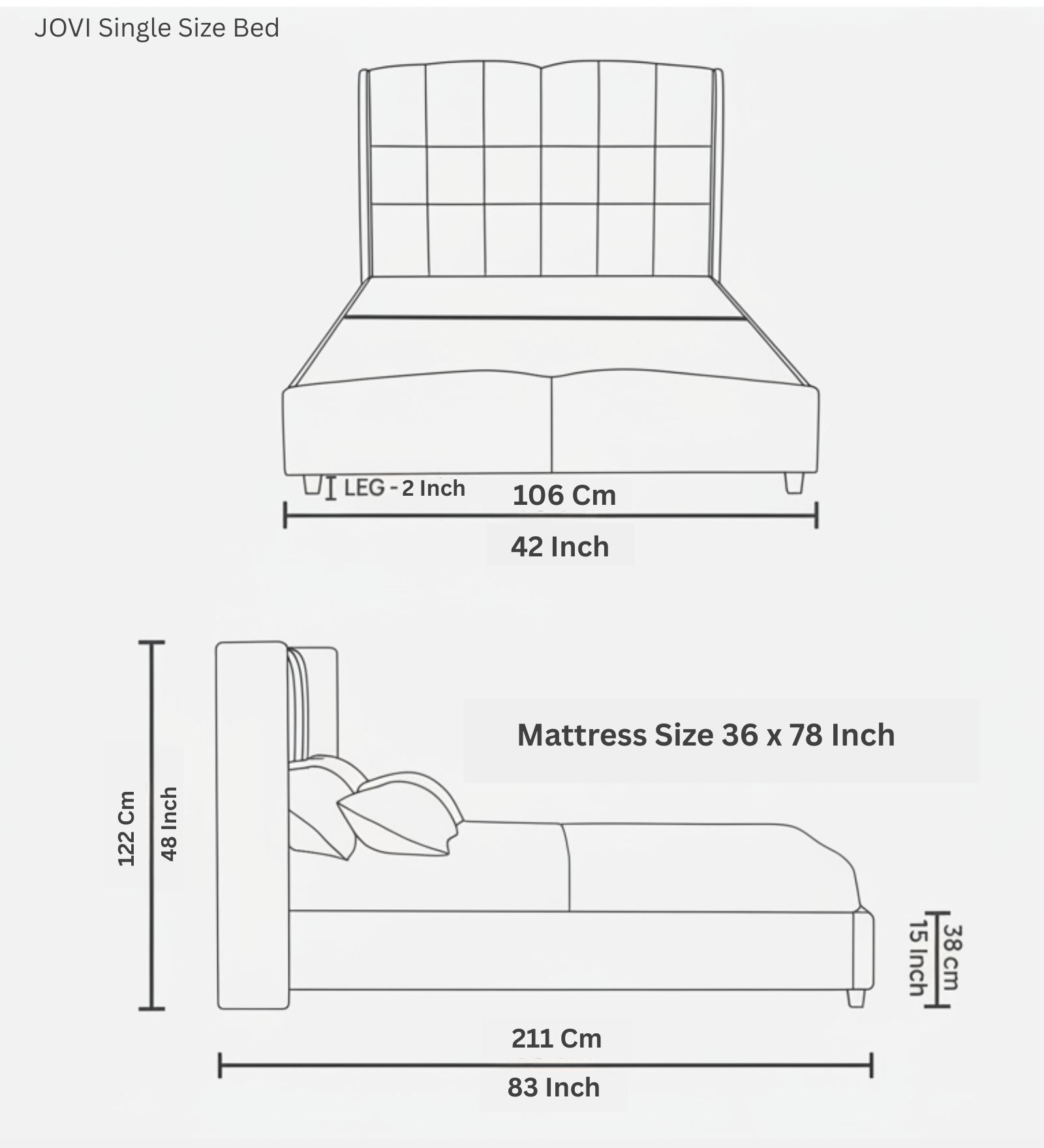 Jovi Upholstered Velvet Single Size Bed - Aqua Blue