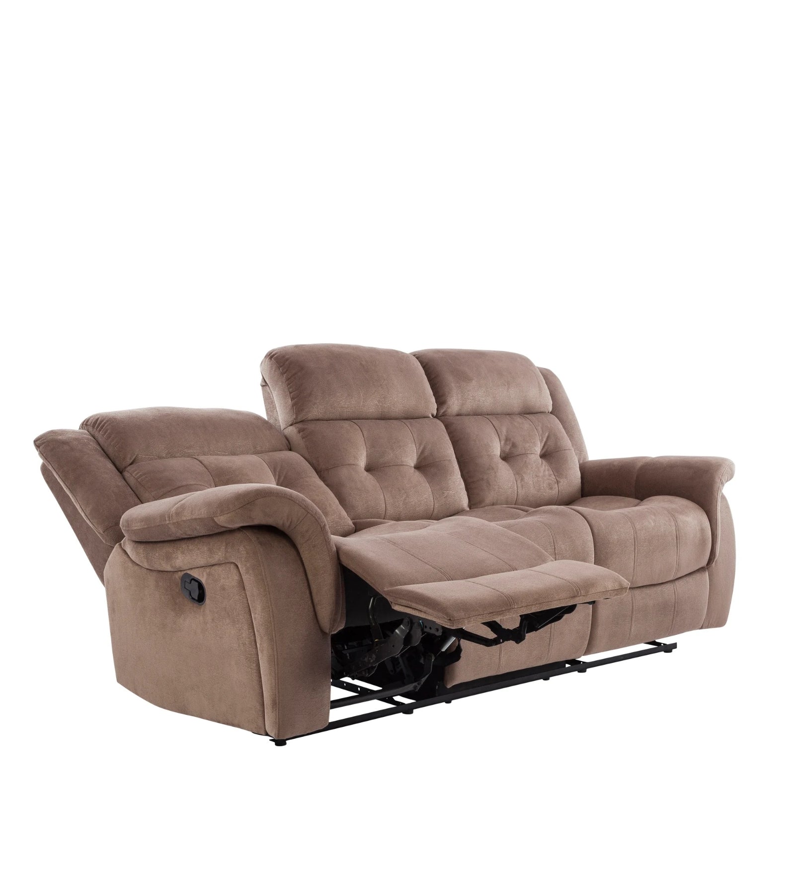 Joy 3 Seater Motorized Velvet Fabric Recliner - Mocha Mouse - Reclined View by Febonic Living