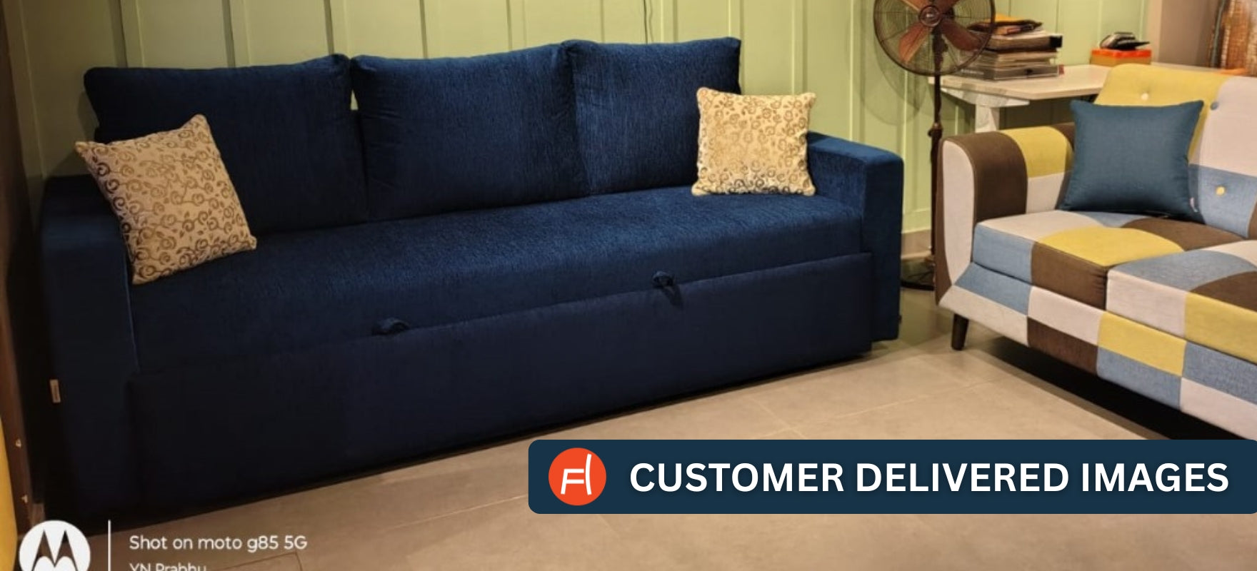 Kara Fabric 3 Seater Pull Out Sofa Cum Bed In Light Blue Colour