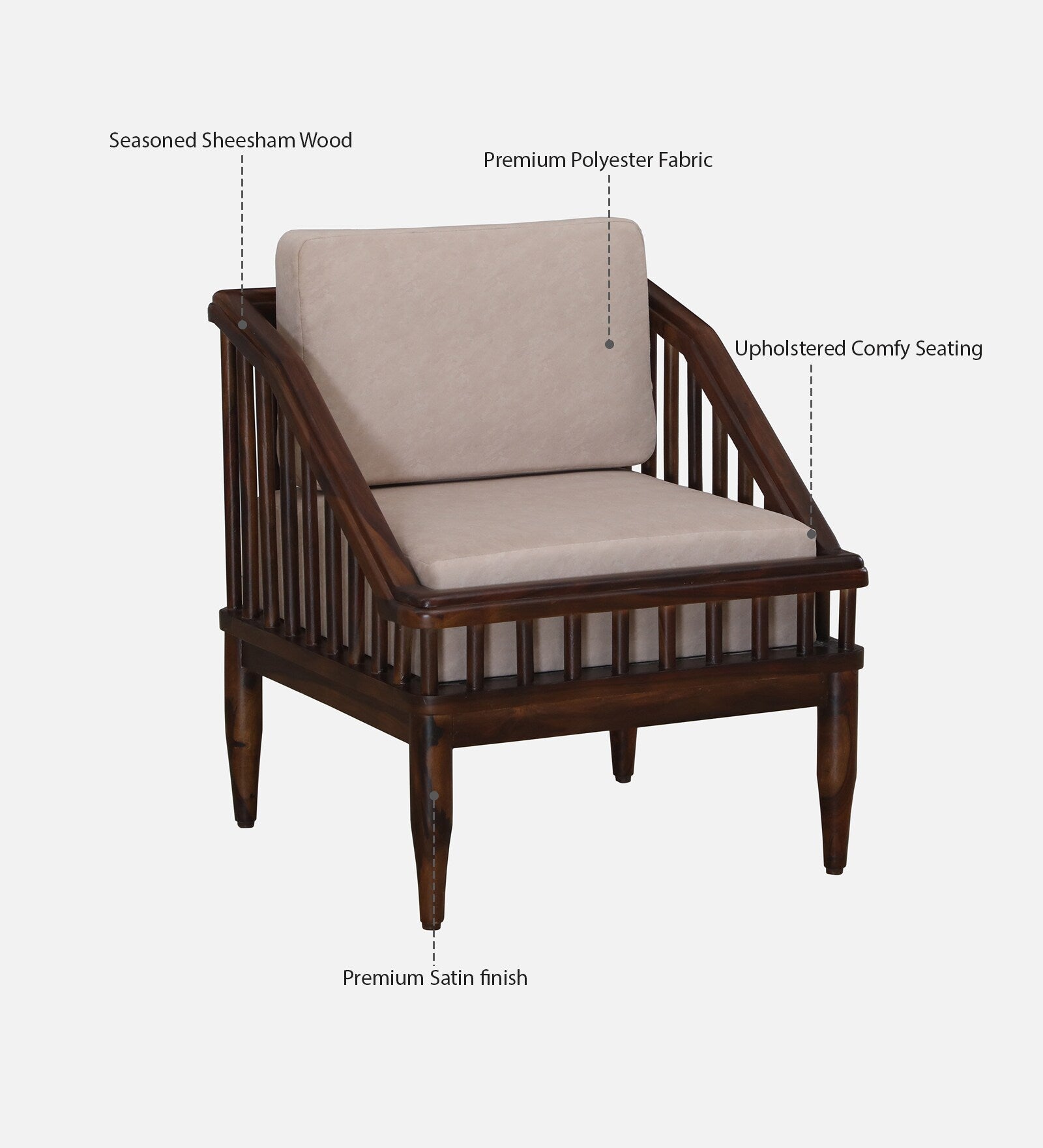 Kotla Sheesham Wood 1 Seater Sofa In Provincial Teak Finish - Febonic Living