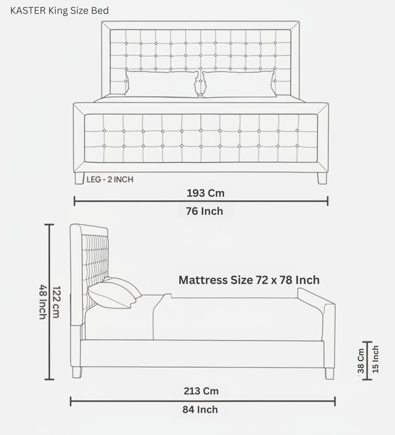 Kaster Upholstered Fabric King Size Bed - Vivid Orange