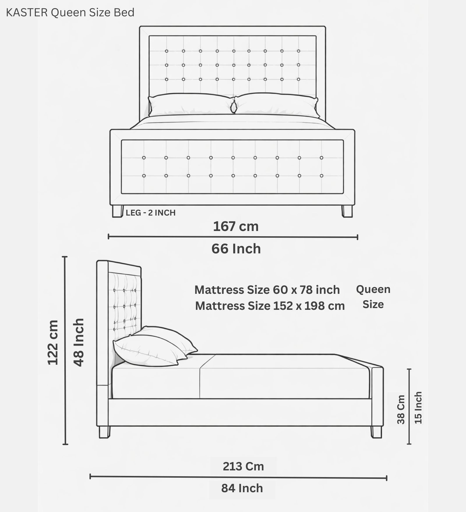 Kaster Upholstered Fabric Queen Size Bed - Vivid Orange