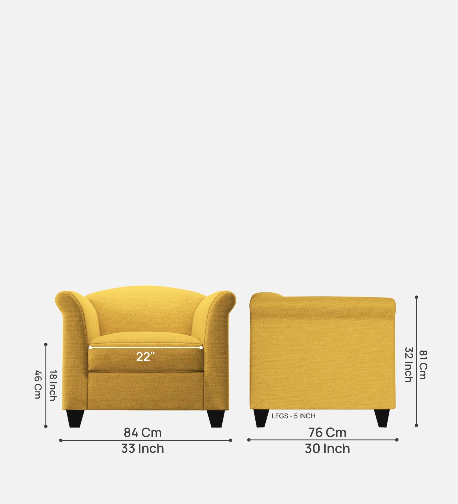 Kimber Fabric 1 Seater Sofa In Bold Yellow Colour