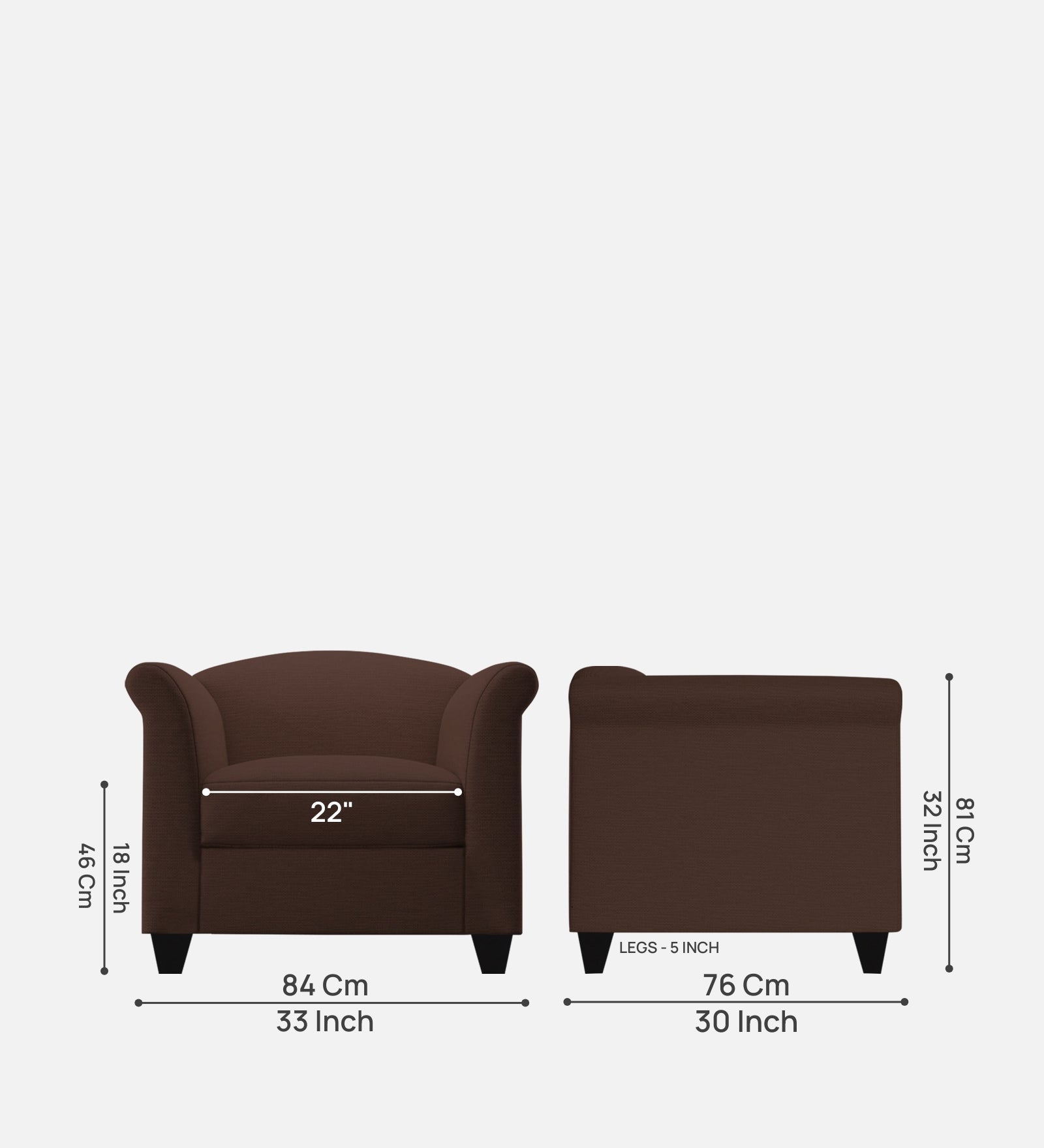 Kimber Fabric 1 Seater Sofa In Coffee Brown Colour