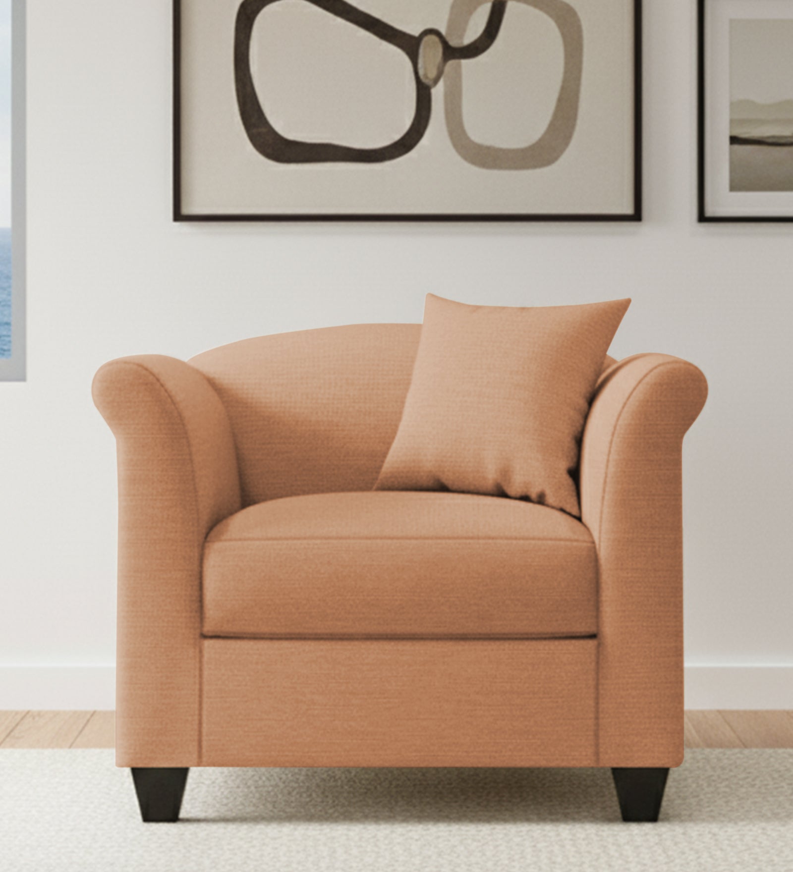 Kimber Fabric 1 Seater Sofa In Cosmic Beige Colour