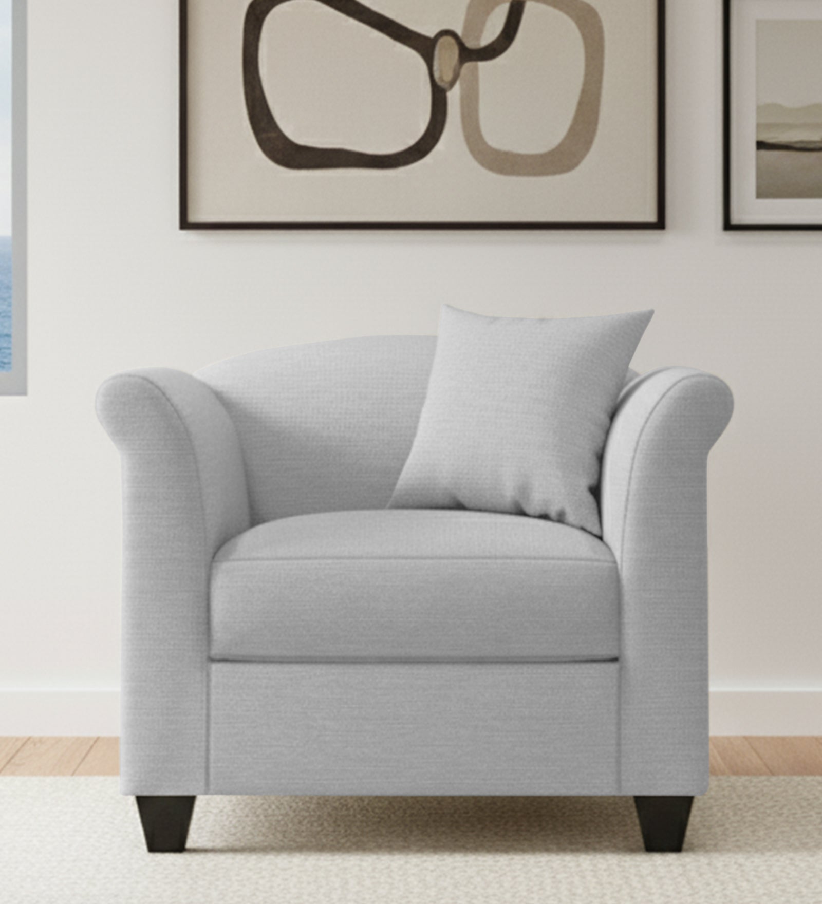 Kimber Fabric 1 Seater Sofa In Lit Grey Colour