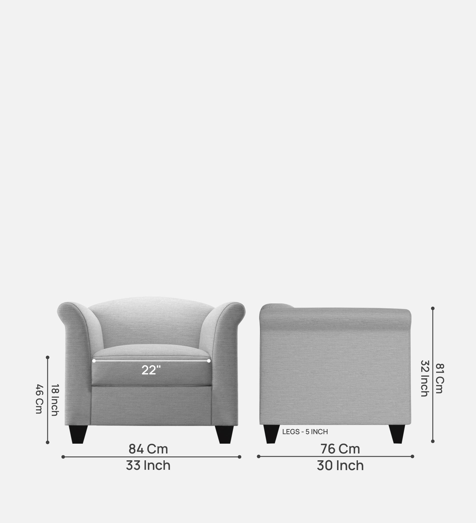 Kimber Fabric 1 Seater Sofa In Lit Grey Colour