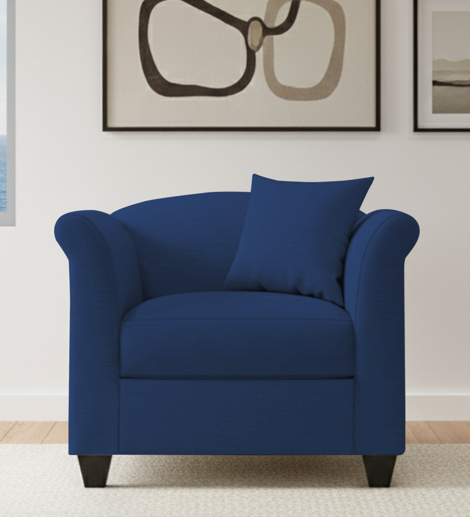 Kimber Fabric 1 Seater Sofa In Royal Blue Colour