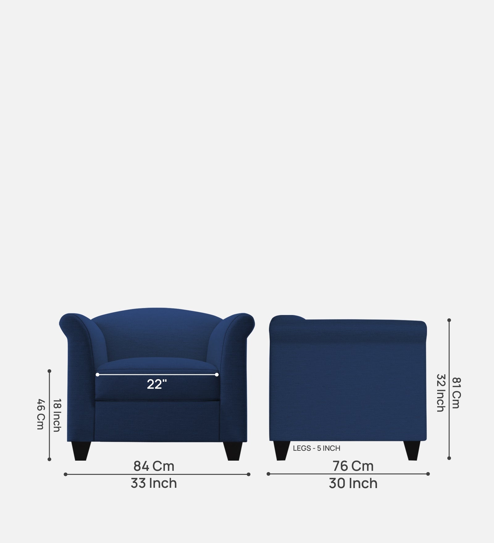 Kimber Fabric 1 Seater Sofa In Royal Blue Colour