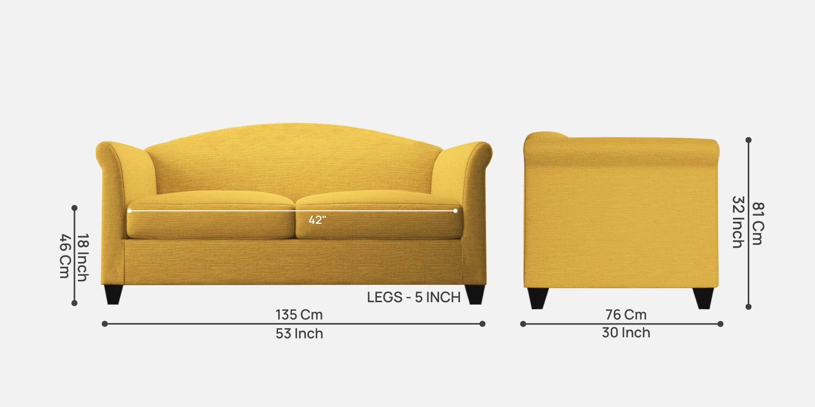 Kimber Fabric 2 Seater Sofa In Bold Yellow Colour