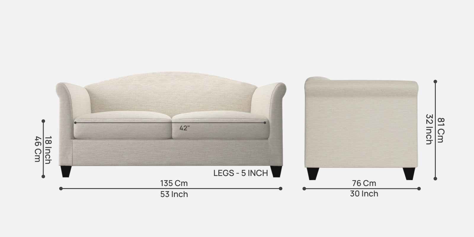 Kimber Fabric 2 Seater Sofa In Ivory Cream Colour