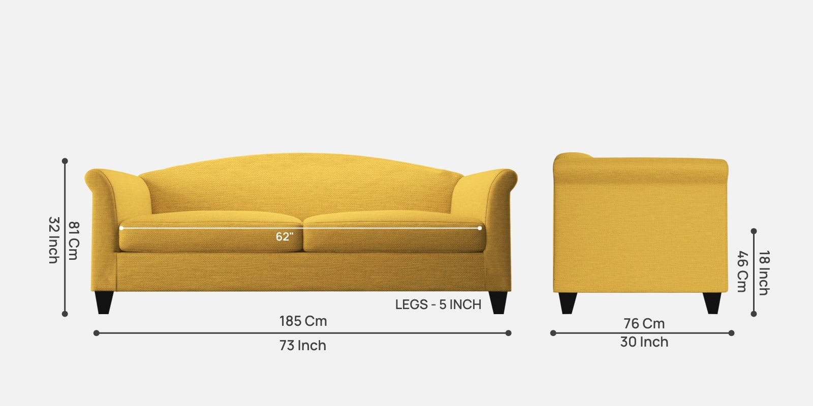 Kimber Fabric 3 Seater Sofa In Bold Yellow Colour