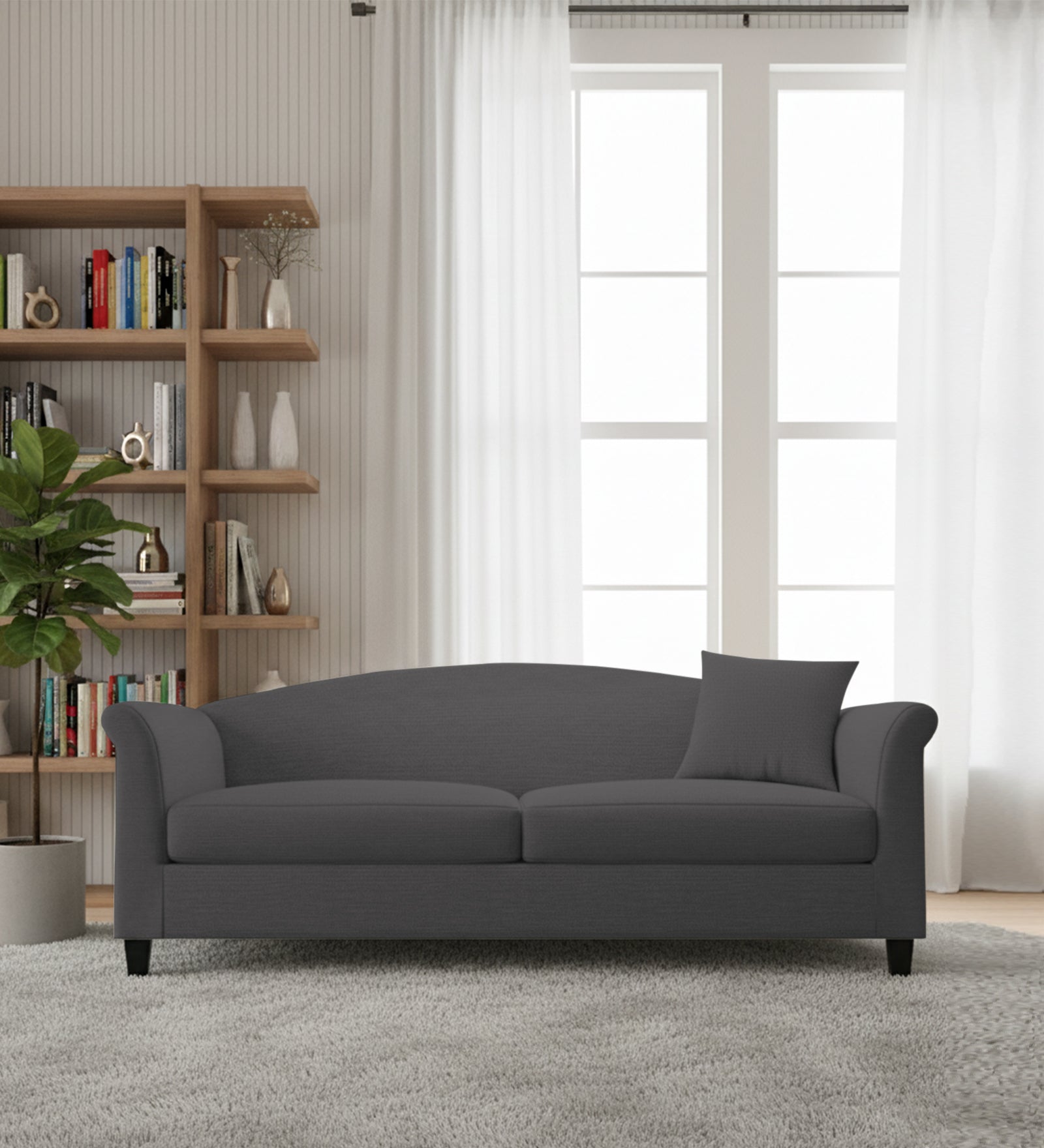 Kimber Fabric 3 Seater Sofa In Charcoal Grey Colour