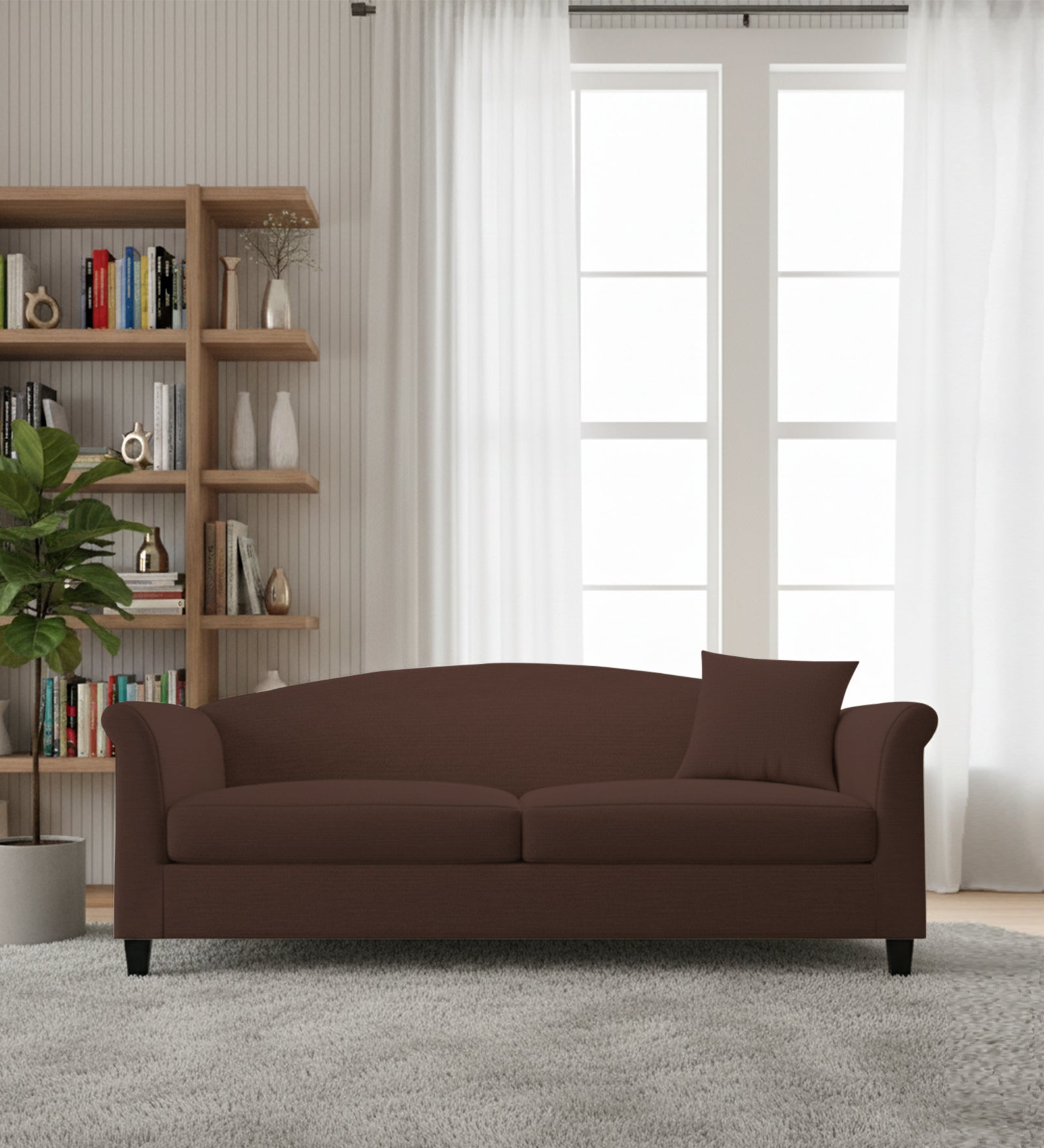 Kimber Fabric 3 Seater Sofa In Coffee Brown Colour