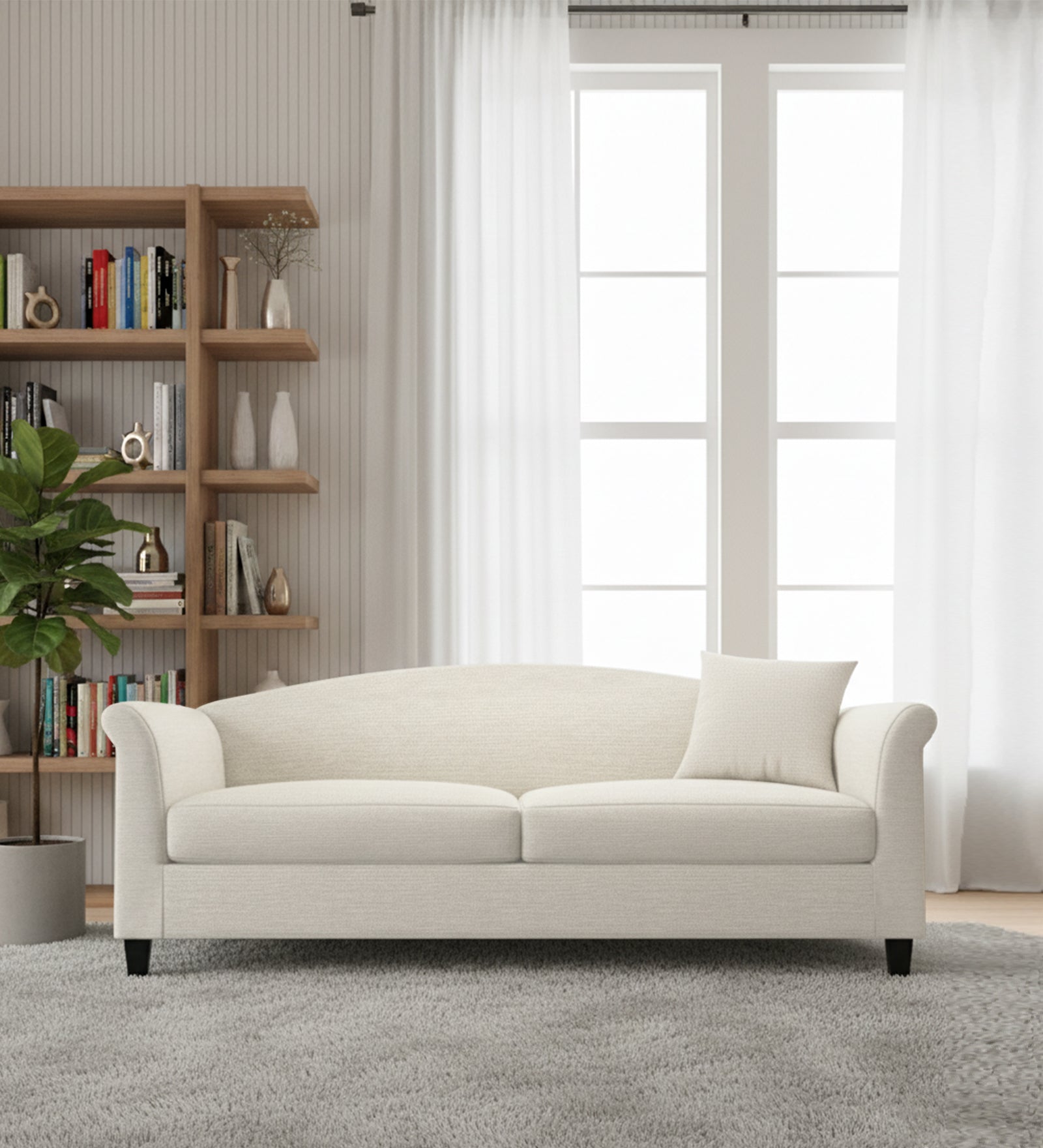 Kimber Fabric 3 Seater Sofa In Ivory Cream Colour