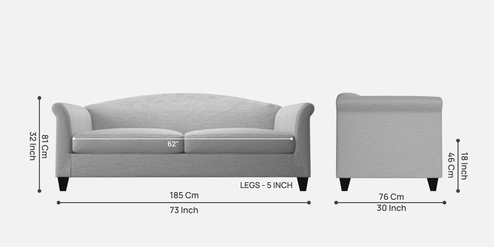 Kimber Fabric 3 Seater Sofa In Lit Grey Colour