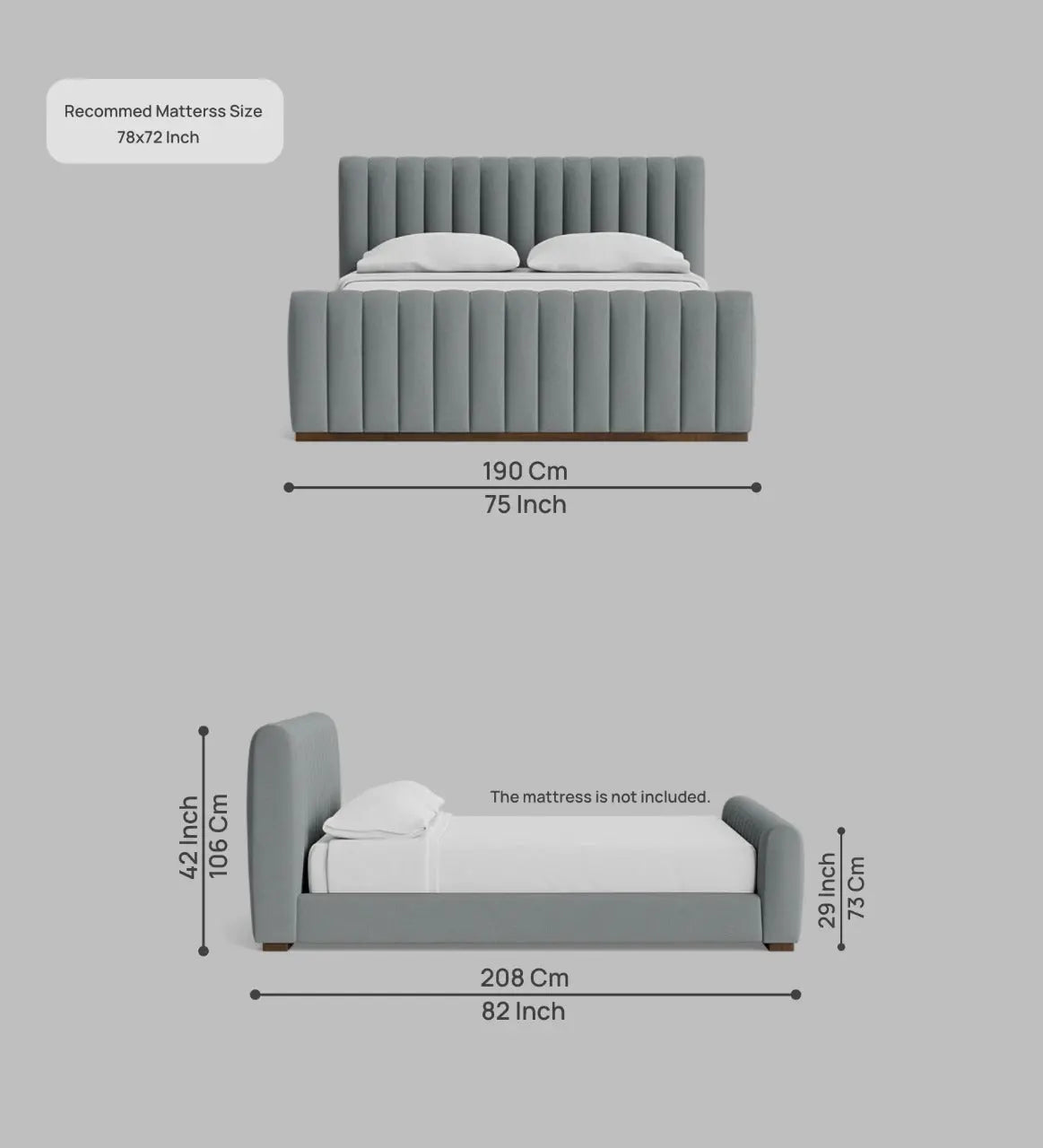 Nalan Velvet Upholstered King Size Bed in Pubble Grey Colour Febonic Living