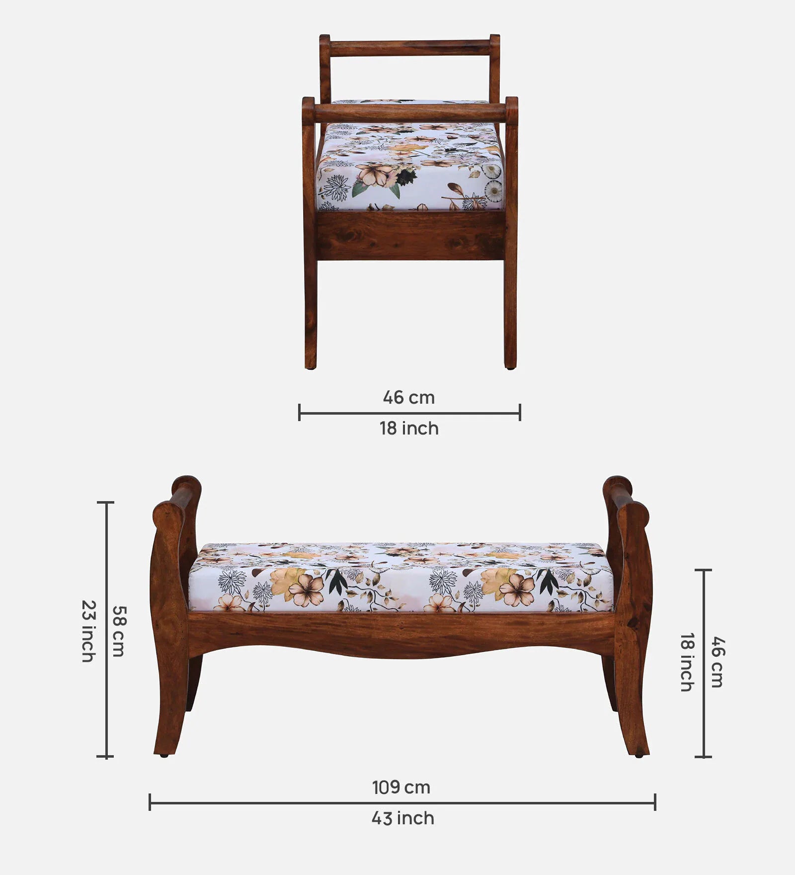 Zelda Sheesham Wood Recamier in Honey Oak Finish - Febonic Living