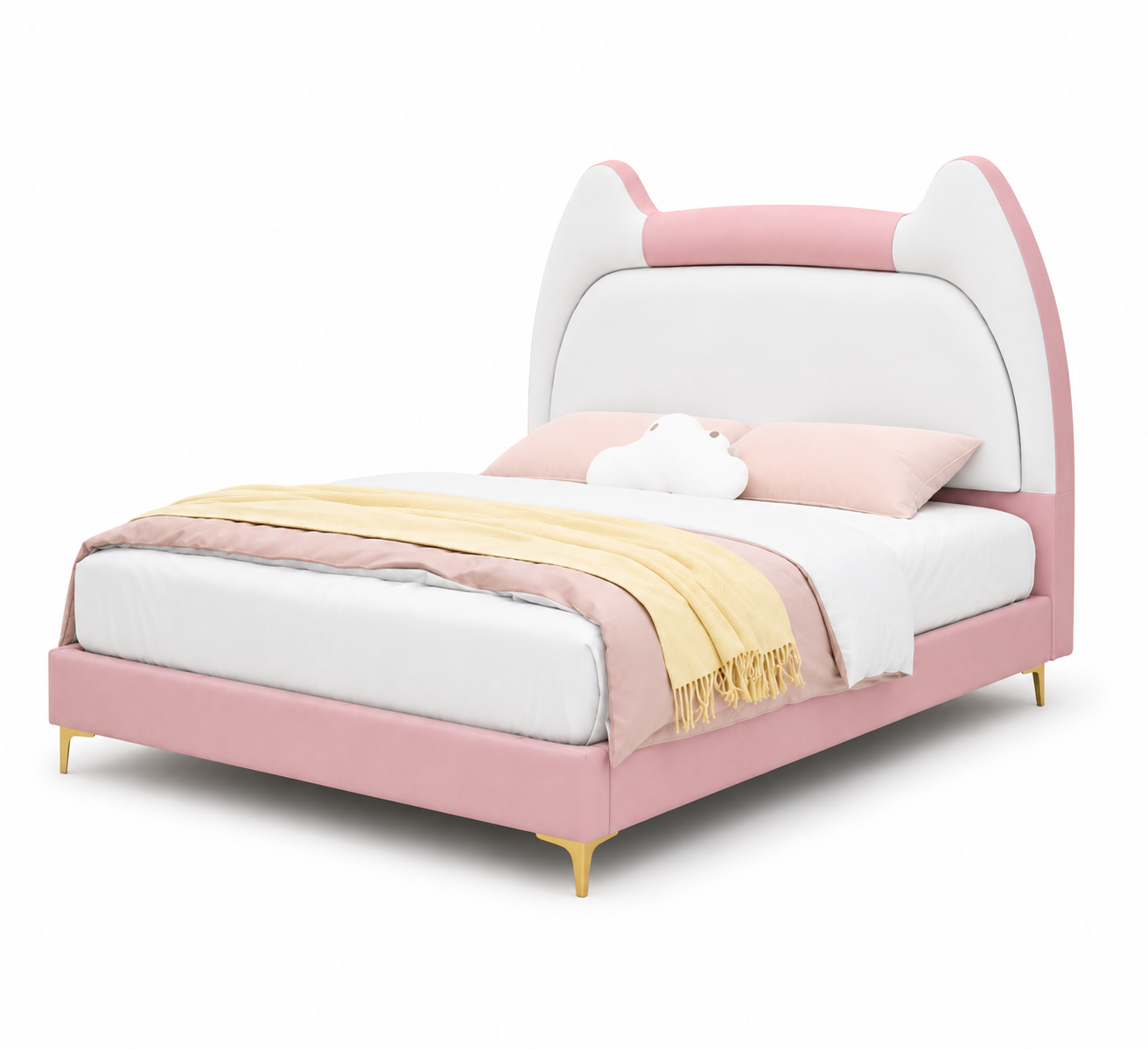 Kitty Upholstered Velvet Queen Bed Without Storage - Pink & White - Side View 1 by Febonic Living