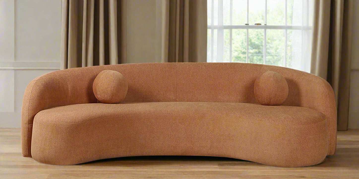 Kurva Boucle Fabric 3 Seater Curved Sofa In Light Orange Colour