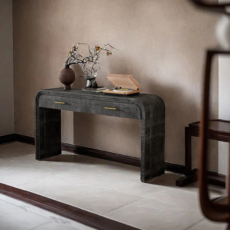Kynlee Solid Wood Console Table In Antique Black Wood Finish - Febonic Living