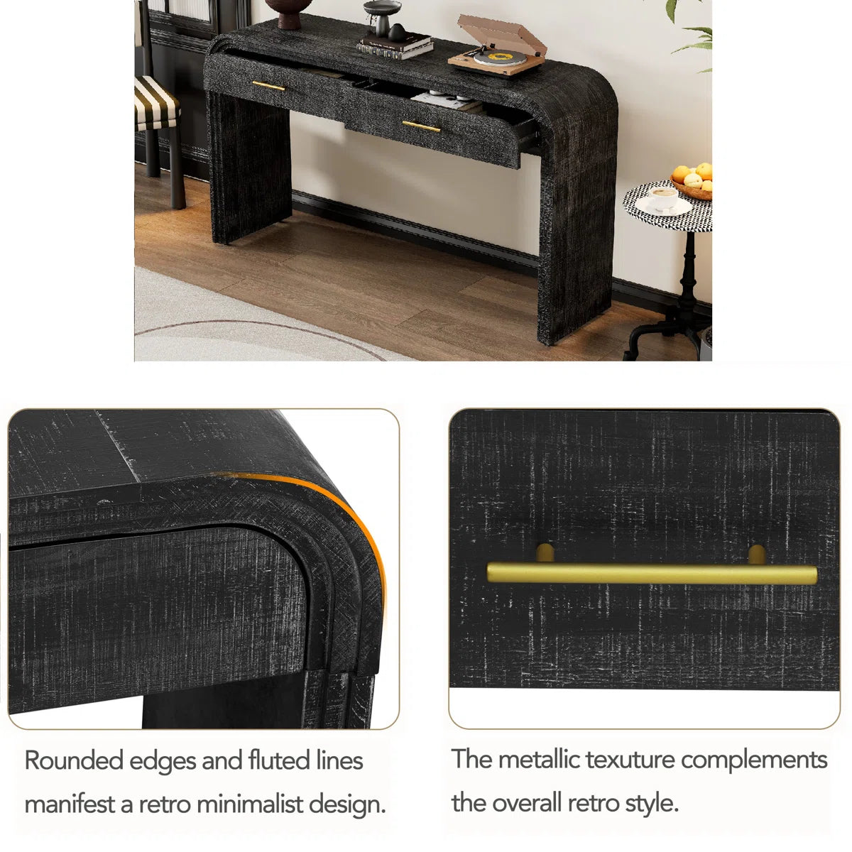Kynlee Solid Wood Console Table In Antique Black Wood Finish - Febonic Living