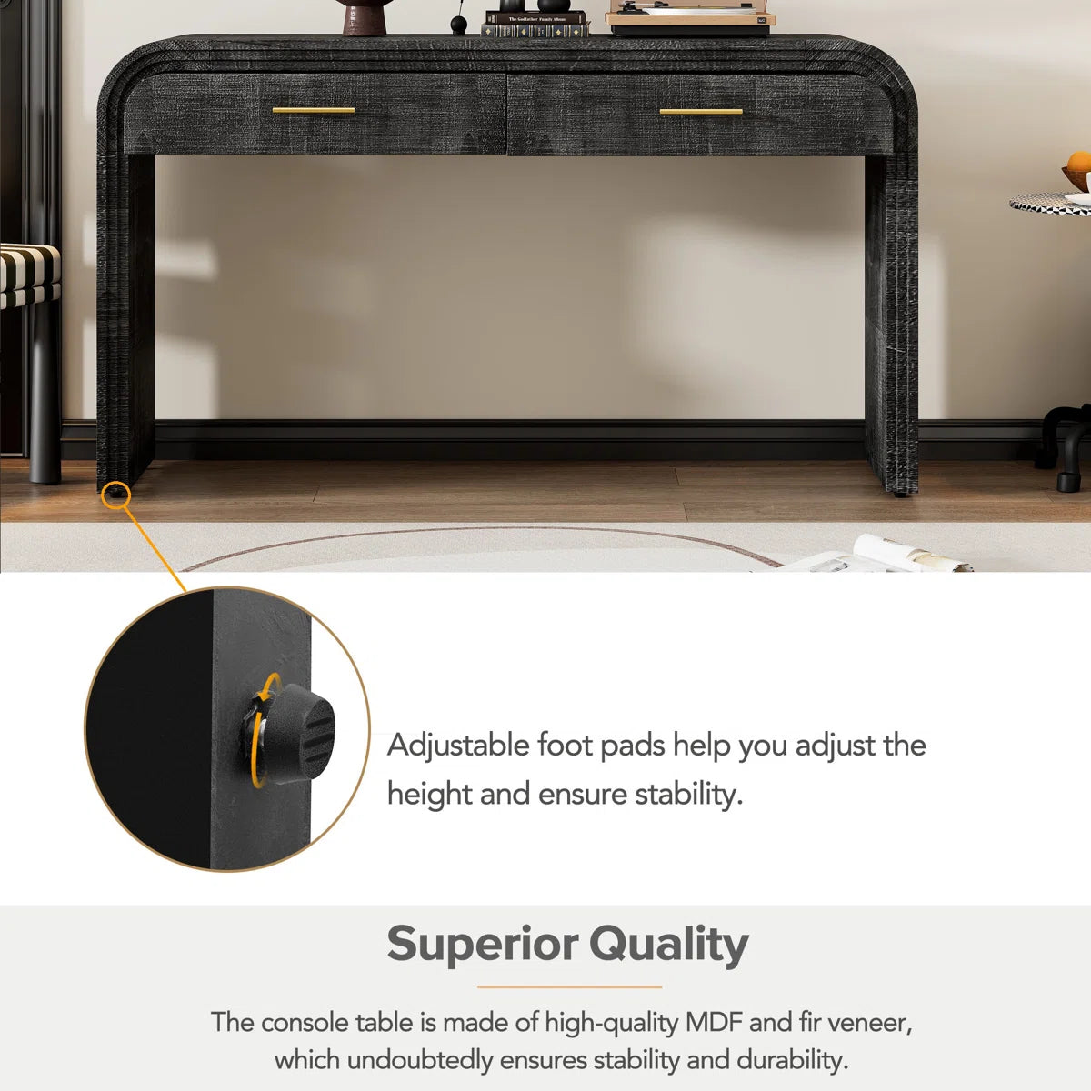 Kynlee Solid Wood Console Table In Antique Black Wood Finish - Febonic Living