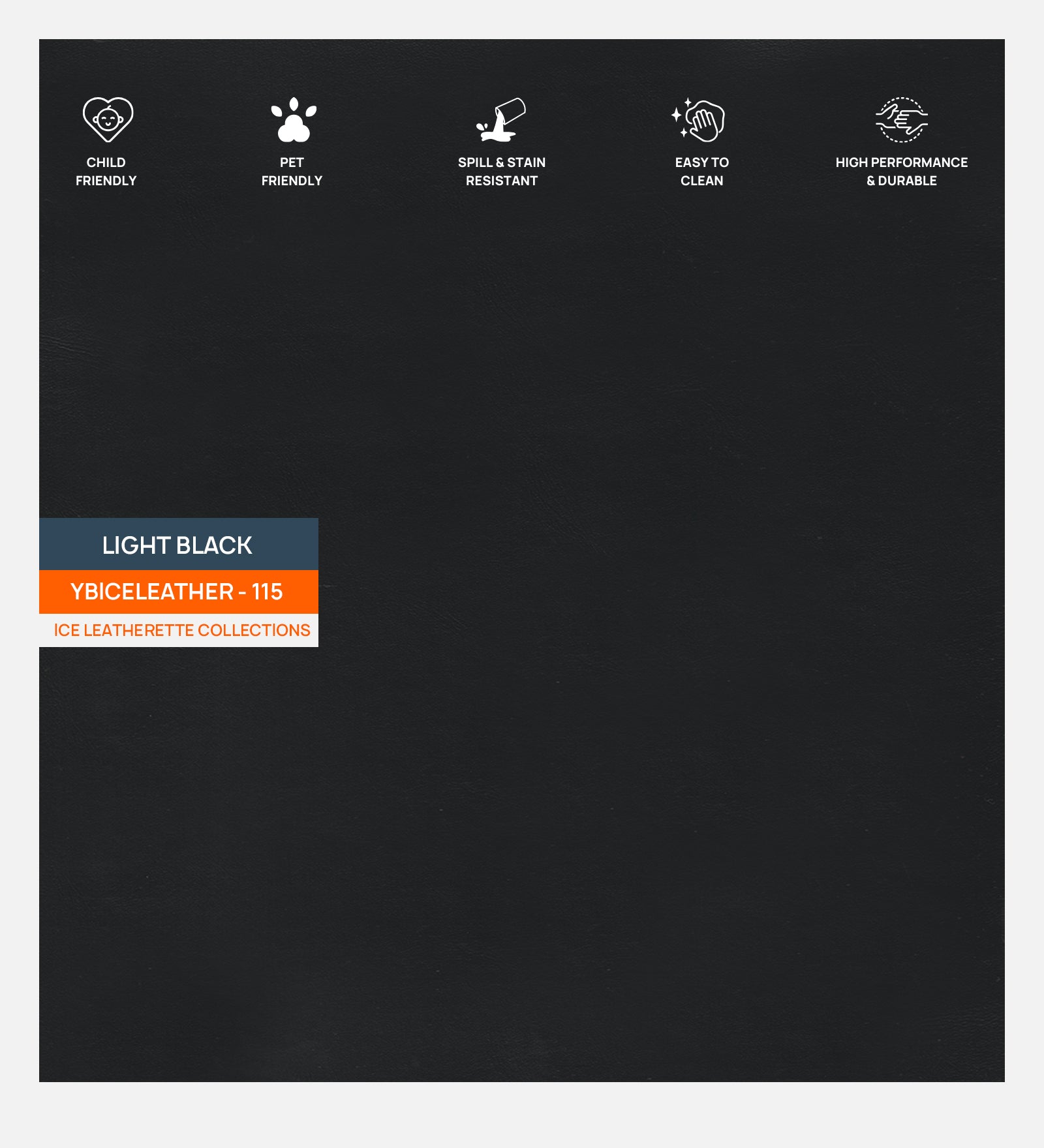 Artificial Leather Swatch Light Black 115 Code - Febonic Living