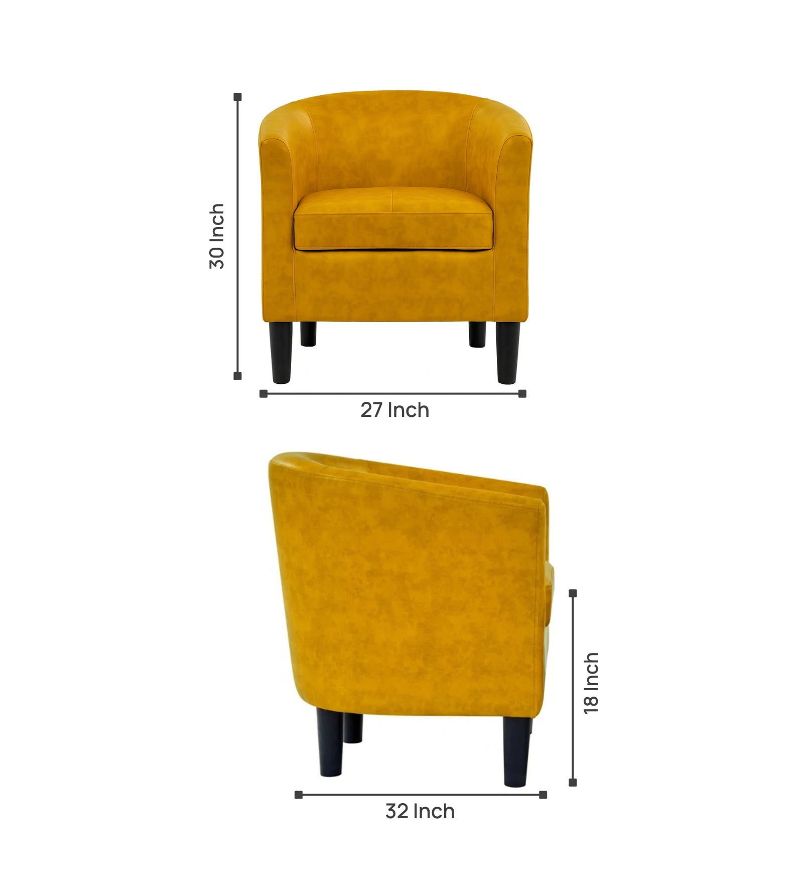 Lovida Leatherette Barrel Chair In Bold Yellow Colour