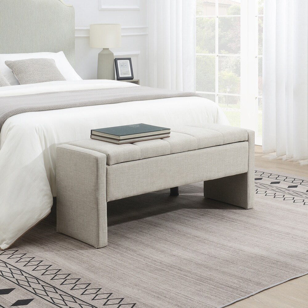 Hobby Fabric Storage Bench In Lit Grey Colour With Storage - Febonic Living