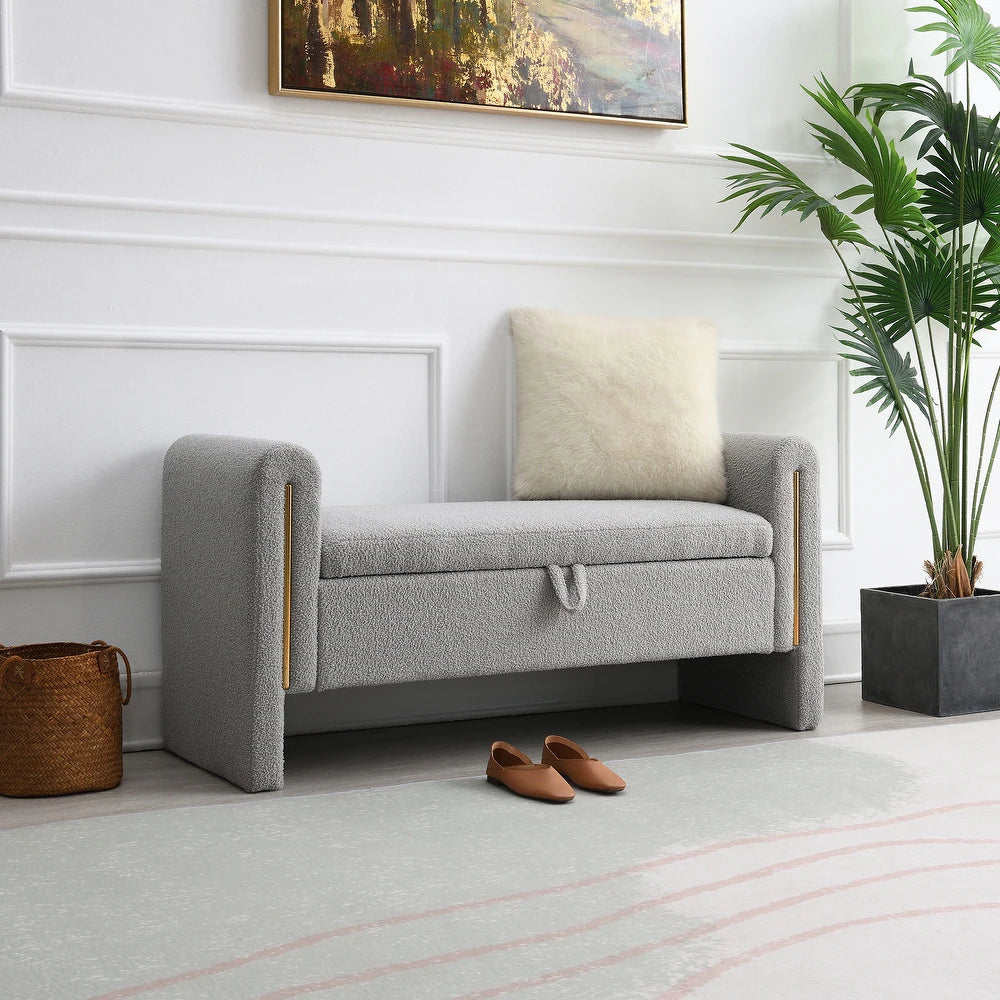 Teddy Boucle 2 Seater Recamier In Fog Grey Colour With Storage - Febonic Living