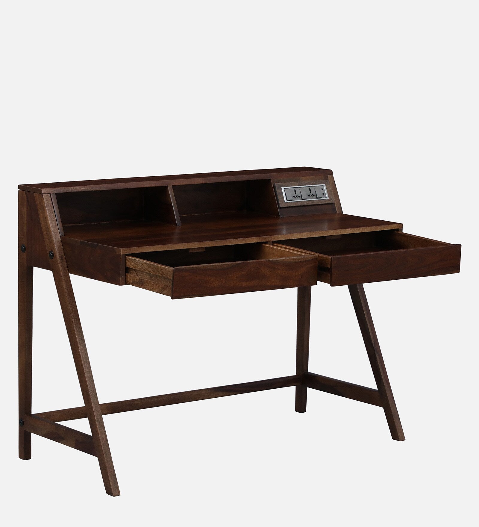 Genoa Sheesham Wood Writing Table with Switch Board In Provincial Teak Finish - Febonic Living