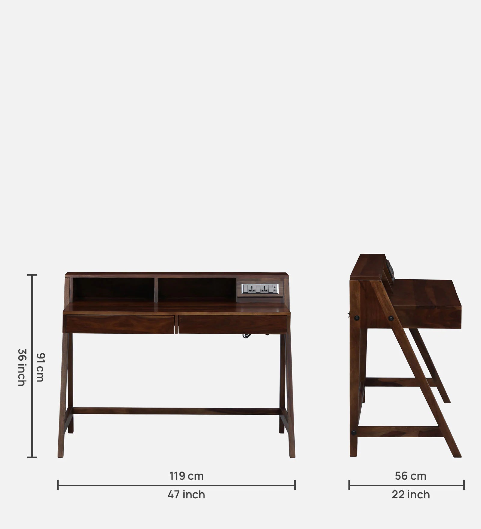 Genoa Sheesham Wood Writing Table with Switch Board In Provincial Teak Finish - Febonic Living