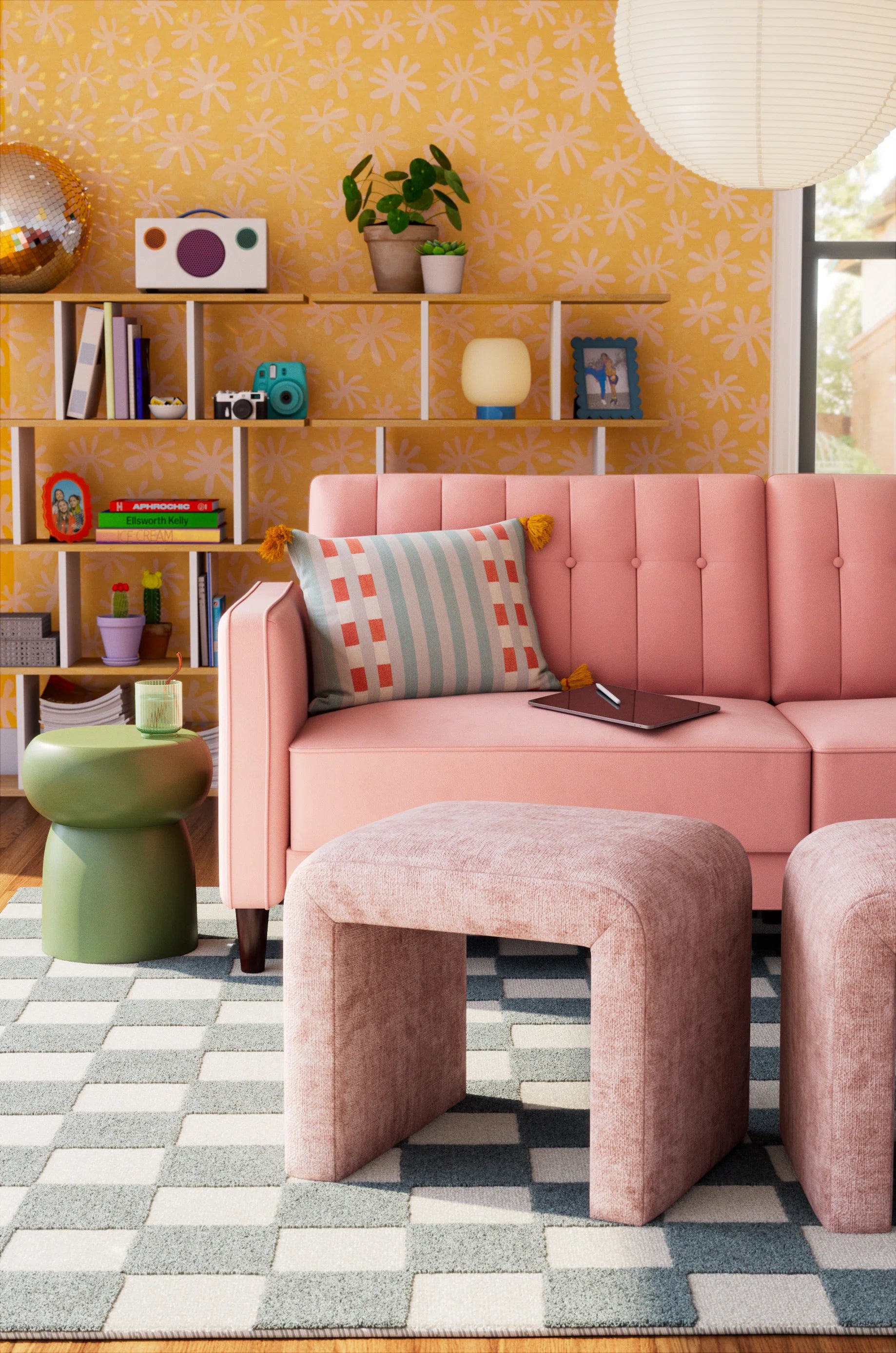 Verve Fabric Pouffe In Pink Colour