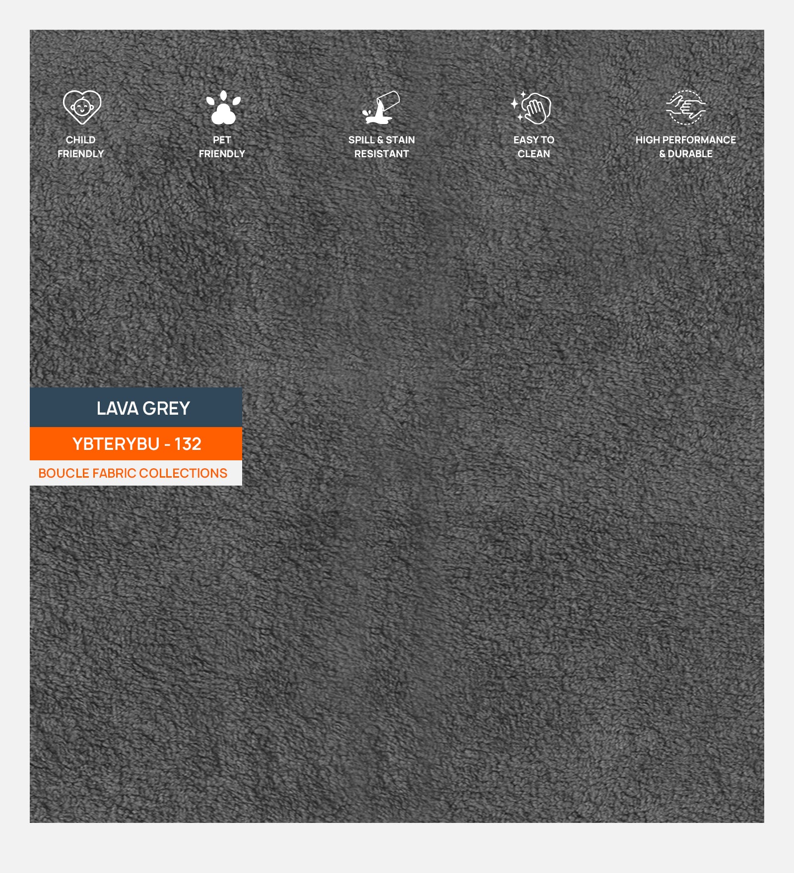 Boucle Terry Fabric Lava Grey 132 Code - Febonic Living