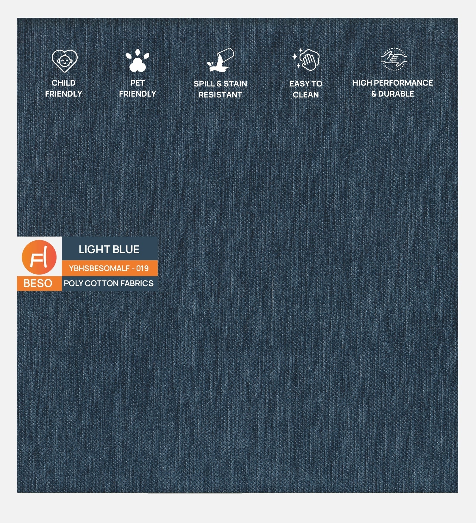 Polycotton Beso Fabric Light Blue 019 Code - Febonic Living