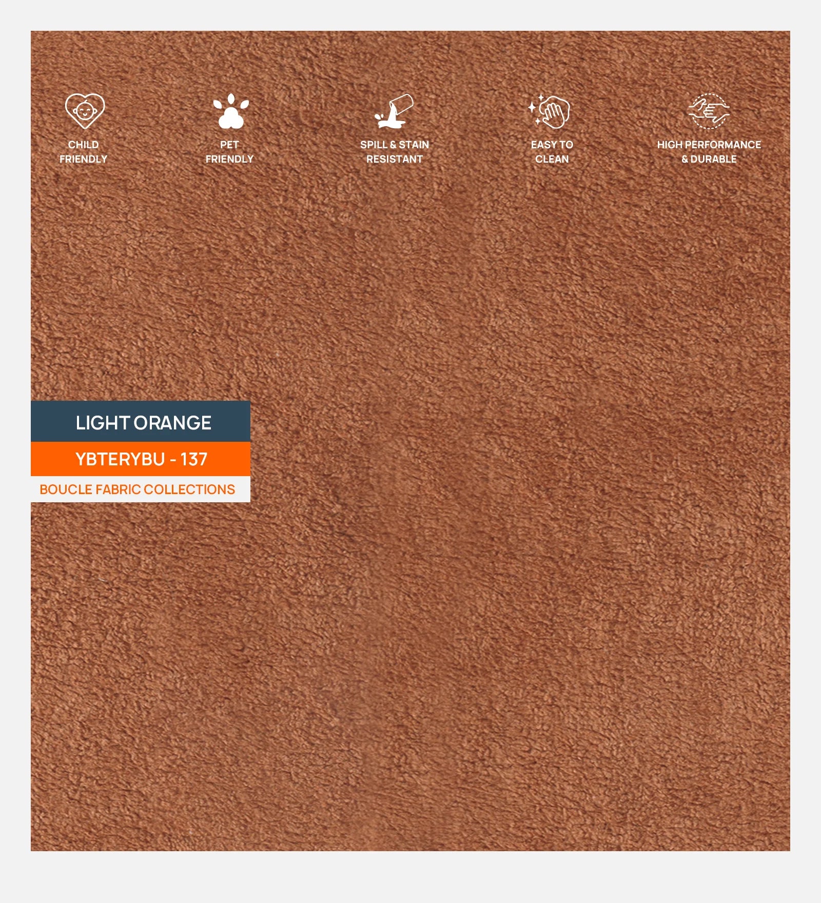 Sapra Boucle Fabric Ottoman In Light Orange Colour