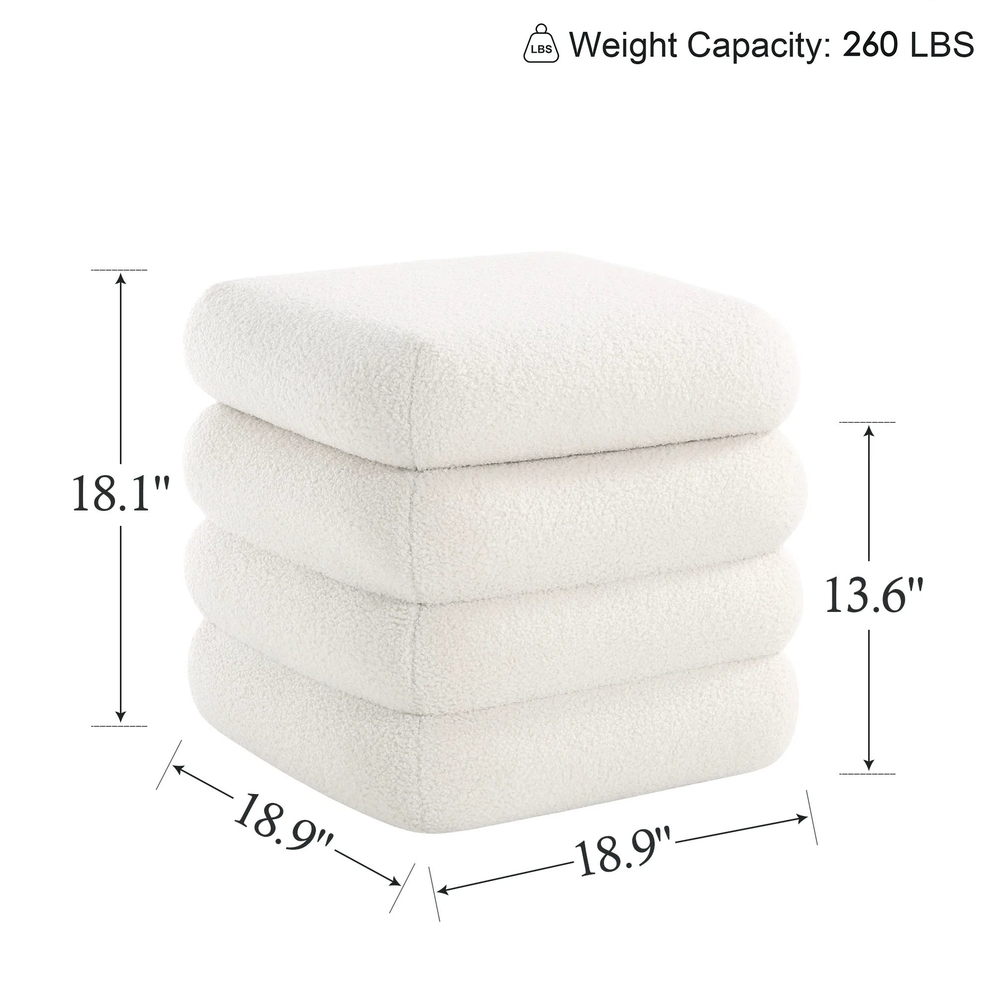 Lina Boucle Fabric Ottoman in Bright White Colour With Storage