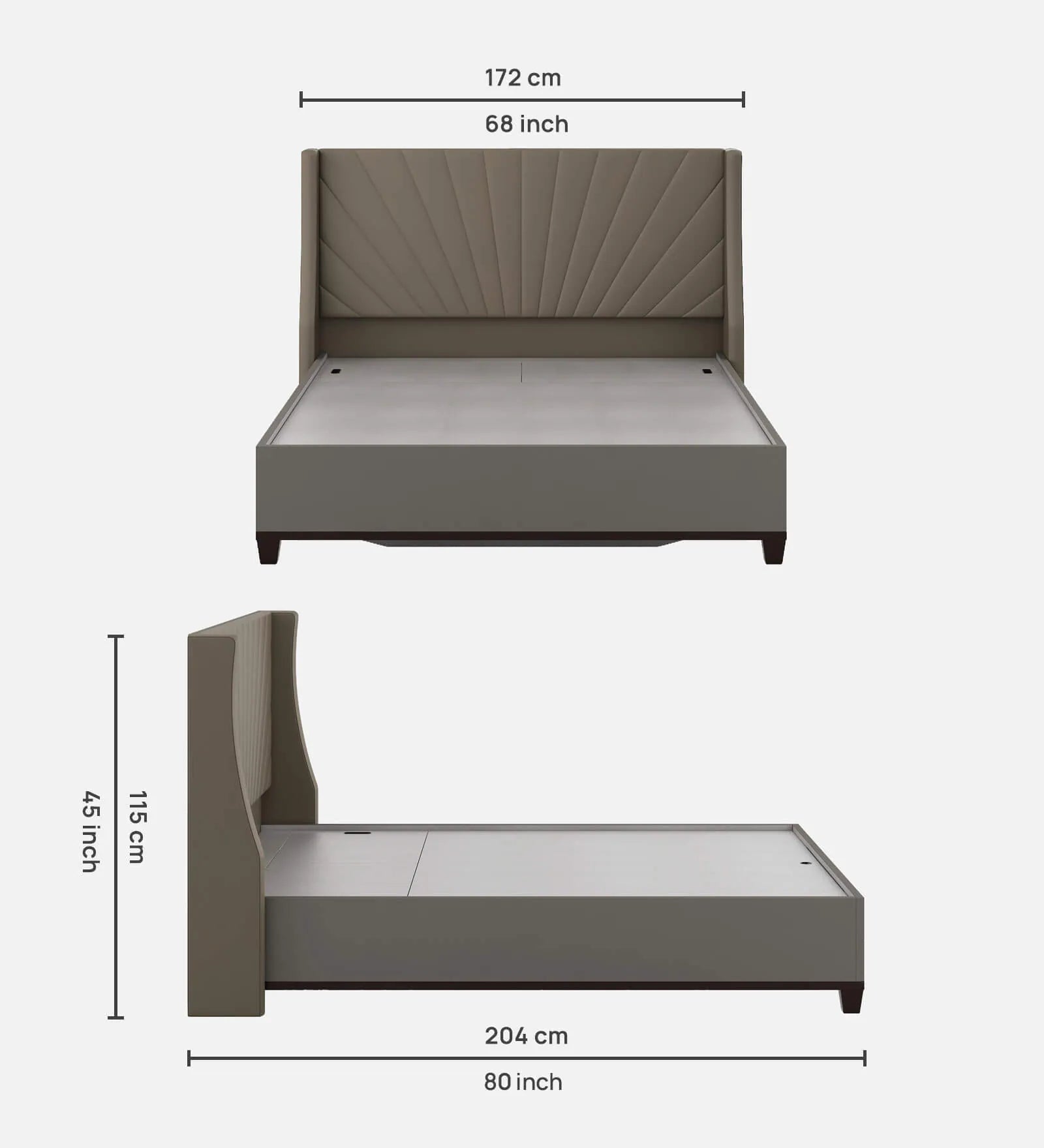 Lipin Leatherette Upholstered Queen Size Bed In Steel Grey With Hydraulic Storage