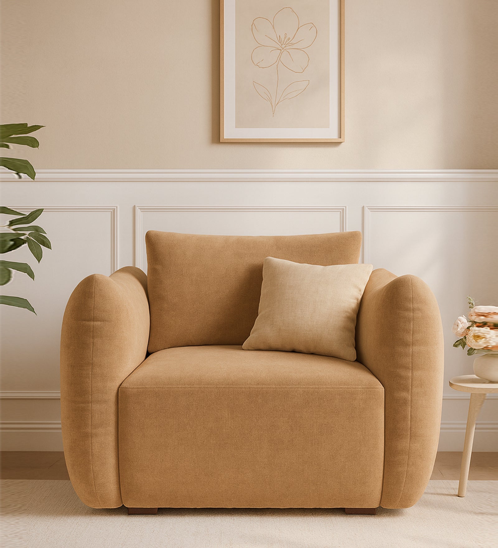 Lisa Fabric 1 Seater Sofa In Copper Brown Colour
