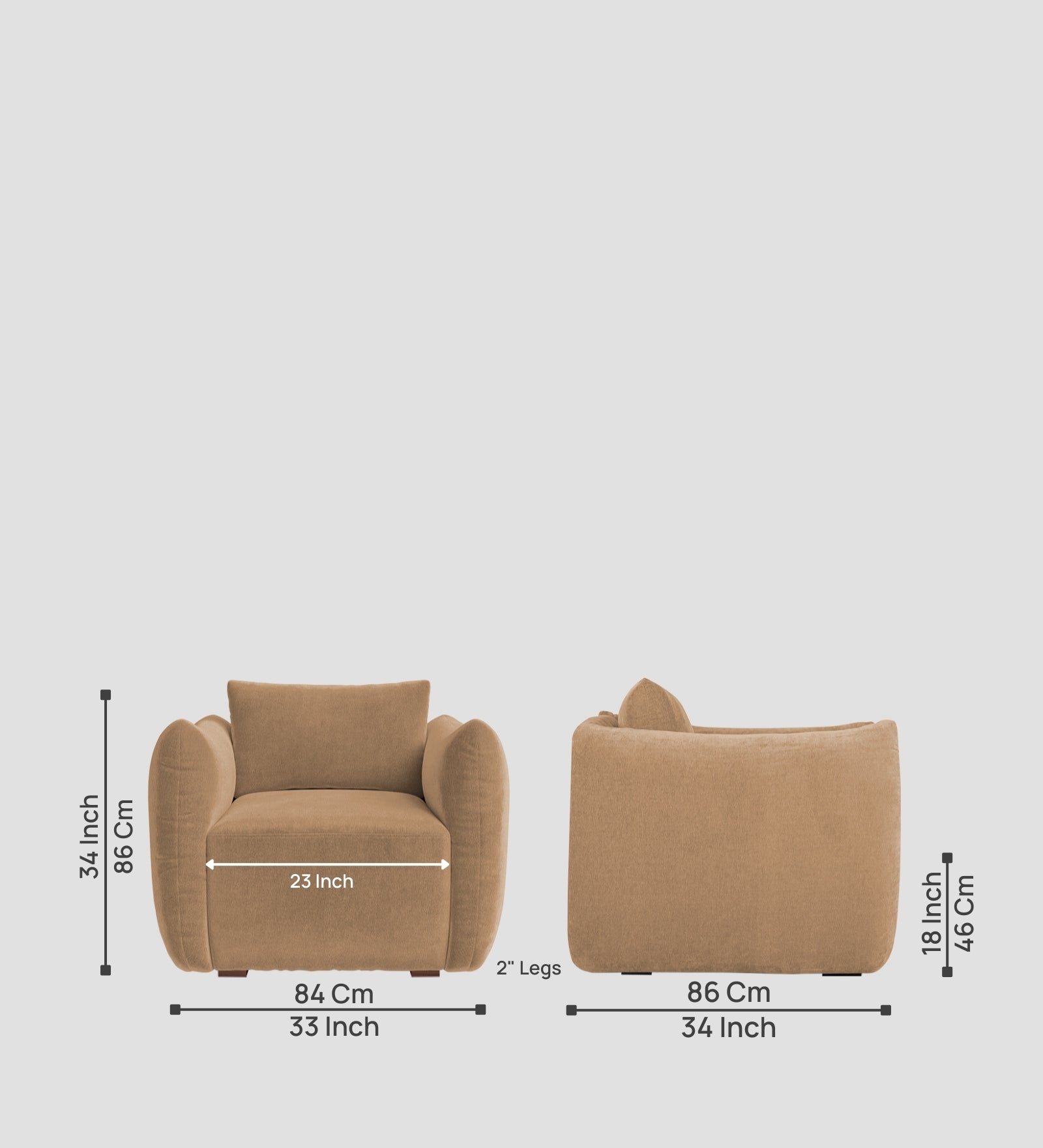 Lisa Fabric 1 Seater Sofa In Copper Brown Colour