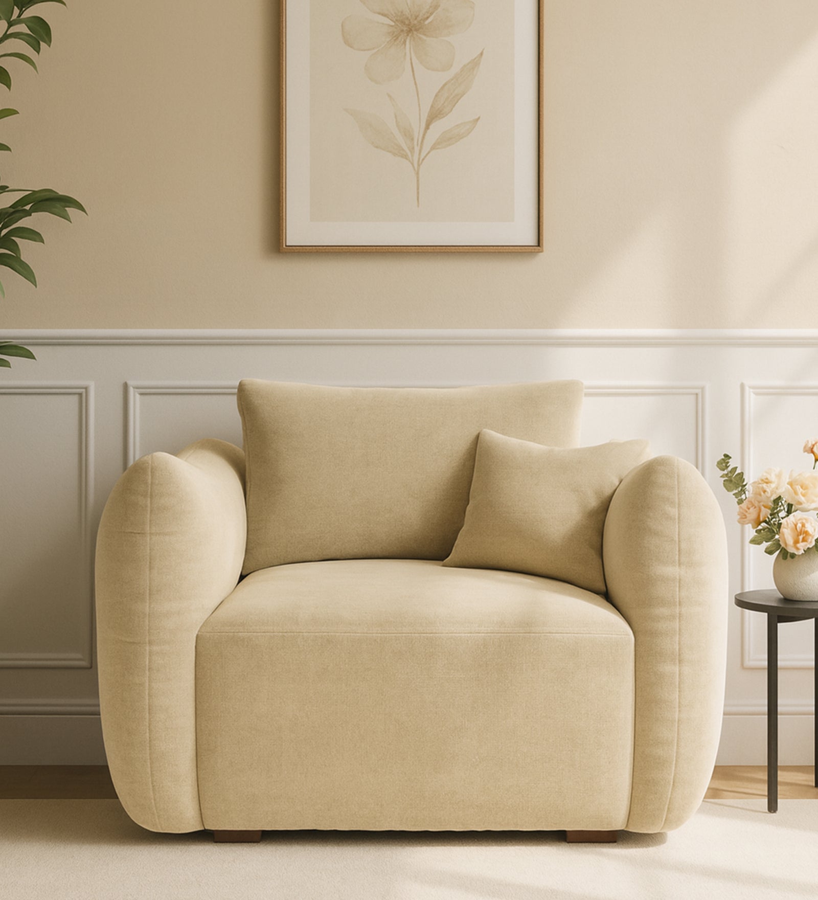 Lisa Fabric 1 Seater Sofa In Cotton Beigen Colour