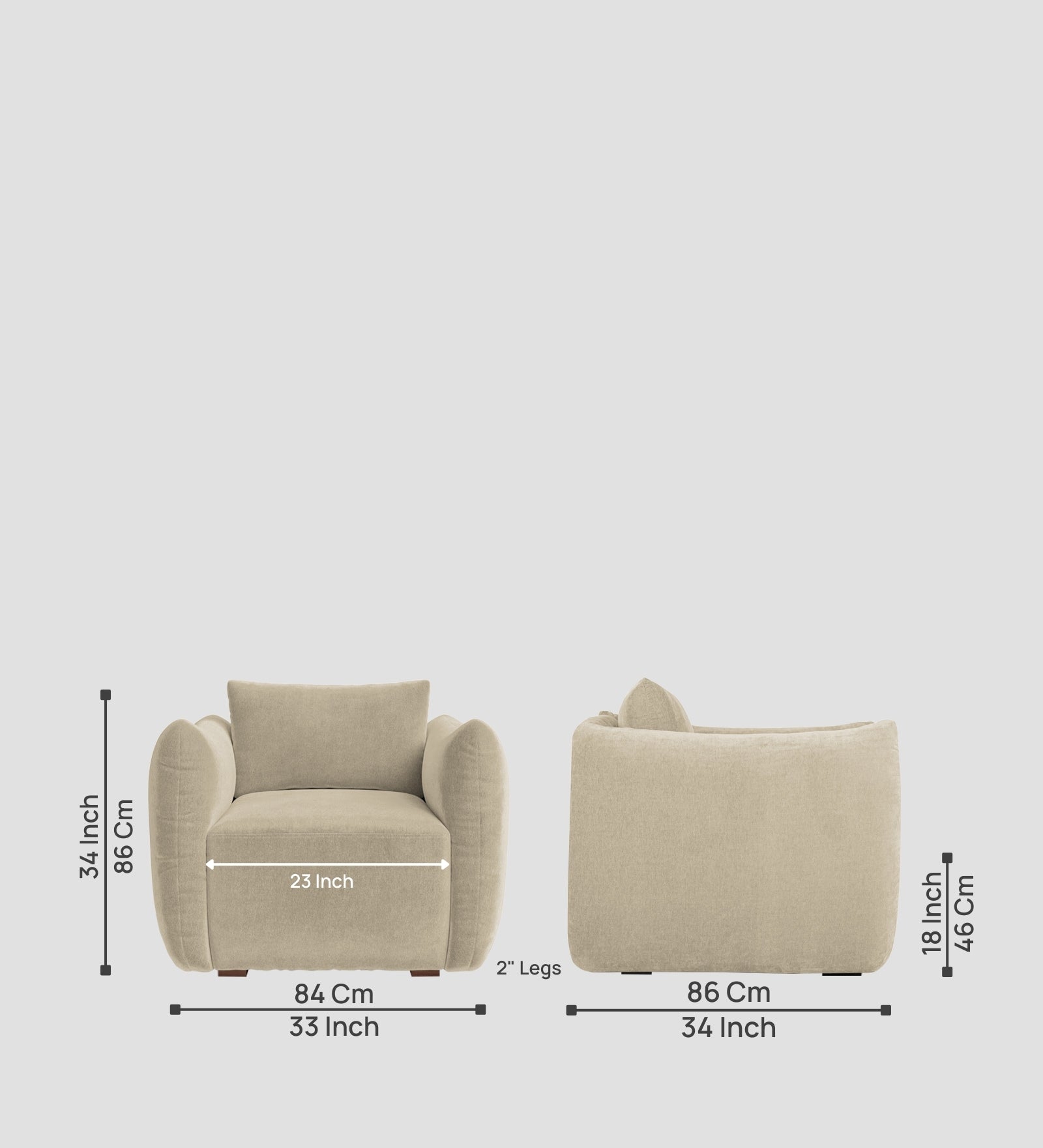 Lisa Fabric 1 Seater Sofa In Cotton Beigen Colour
