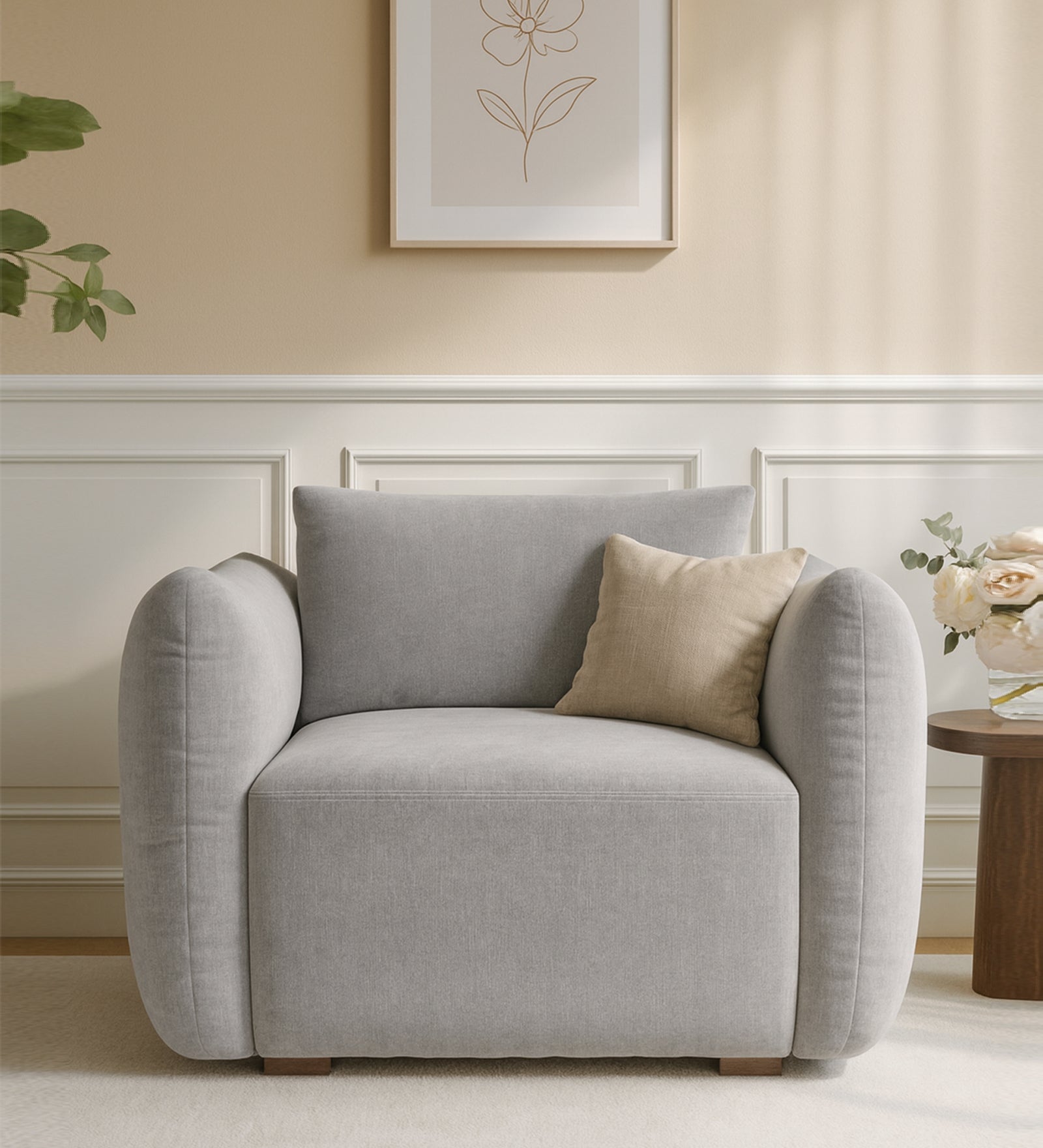 Lisa Fabric 1 Seater Sofa In Dim Grey Colour