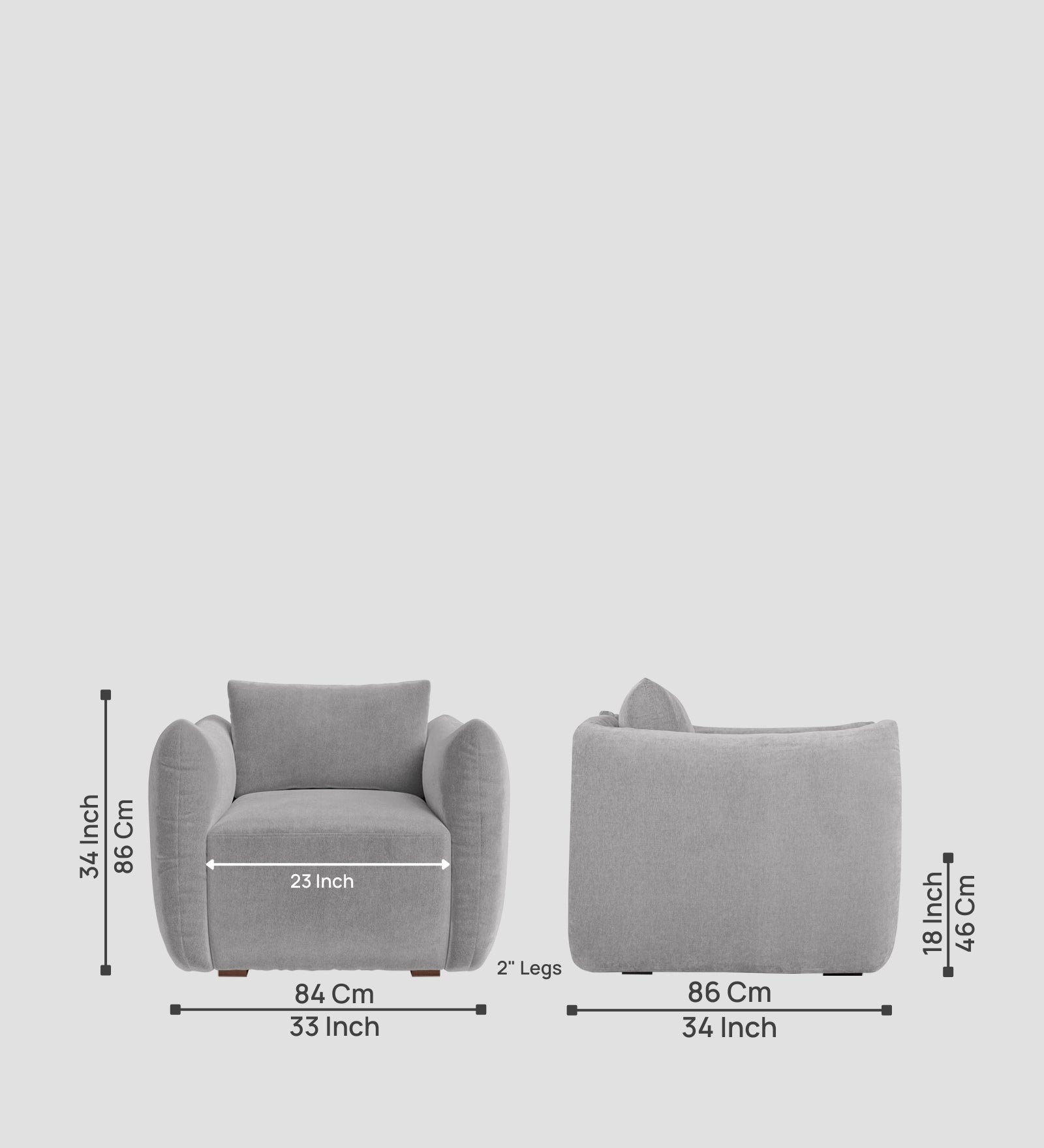 Lisa Fabric 1 Seater Sofa In Dim Grey Colour