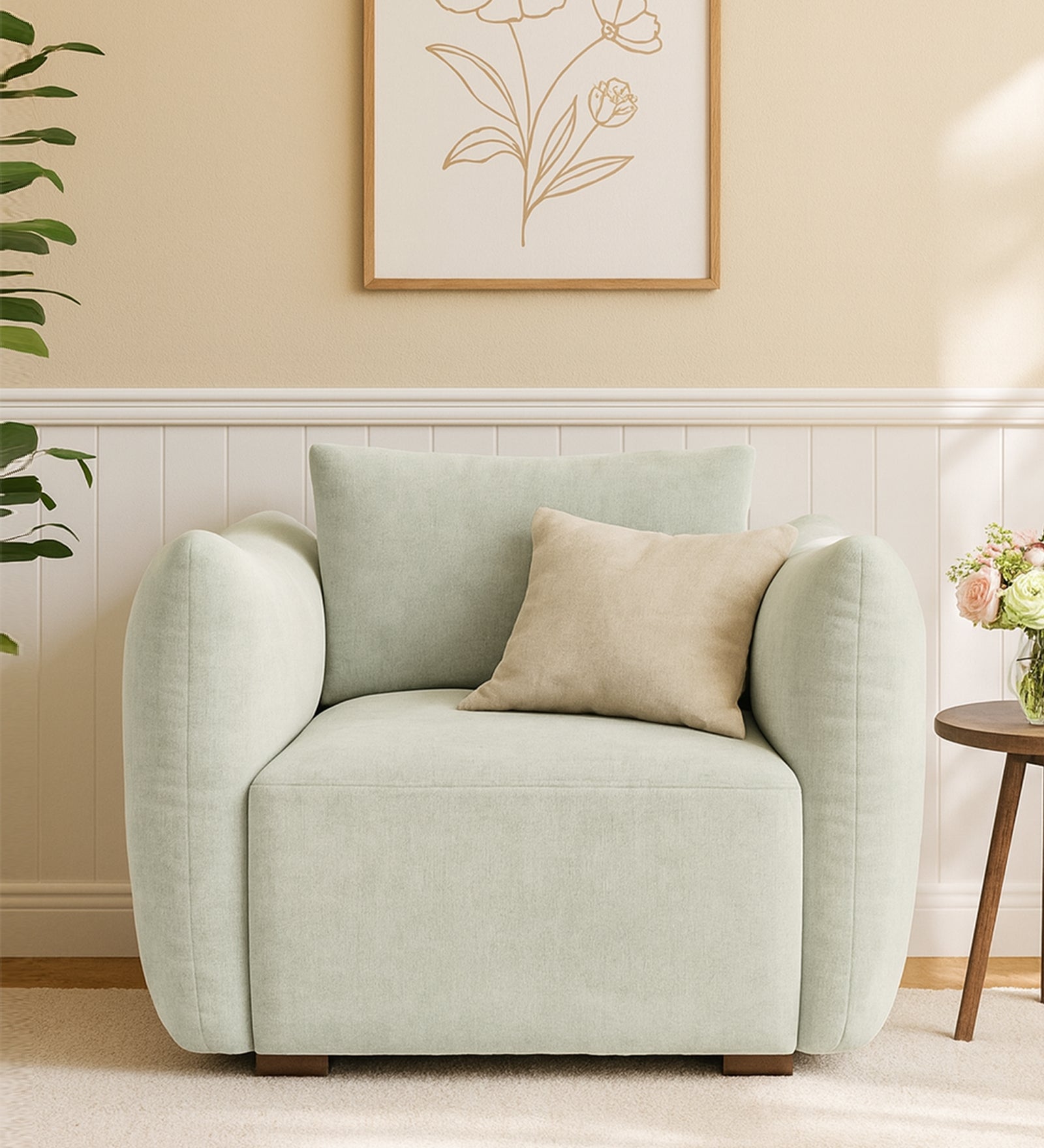 Lisa Fabric 1 Seater Sofa In Pearl White Colour