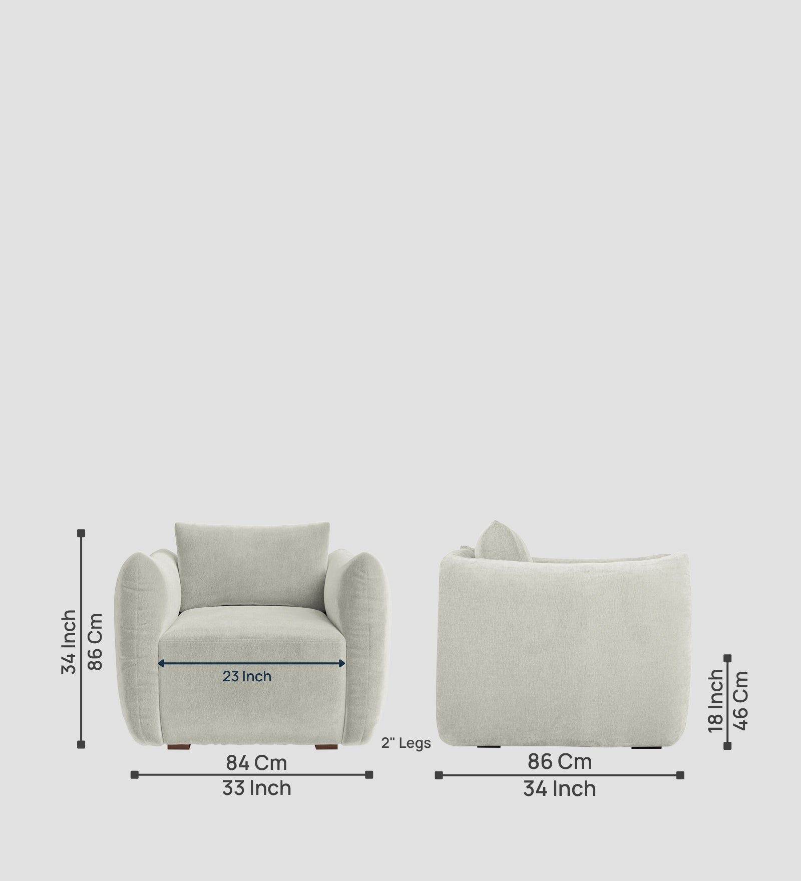 Lisa Fabric 1 Seater Sofa In Pearl White Colour